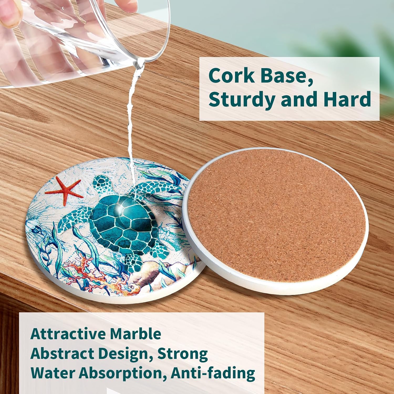 Holder Ceramic Absorbing Stone Sea Ocean Life Cork Base Coastal Decor Theme / Beach / Set of 6