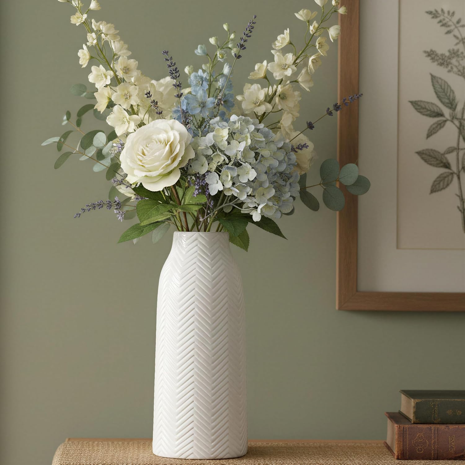 Vase for Flowers Ceramic Vase for Decor / 6d'' x 12"H / White