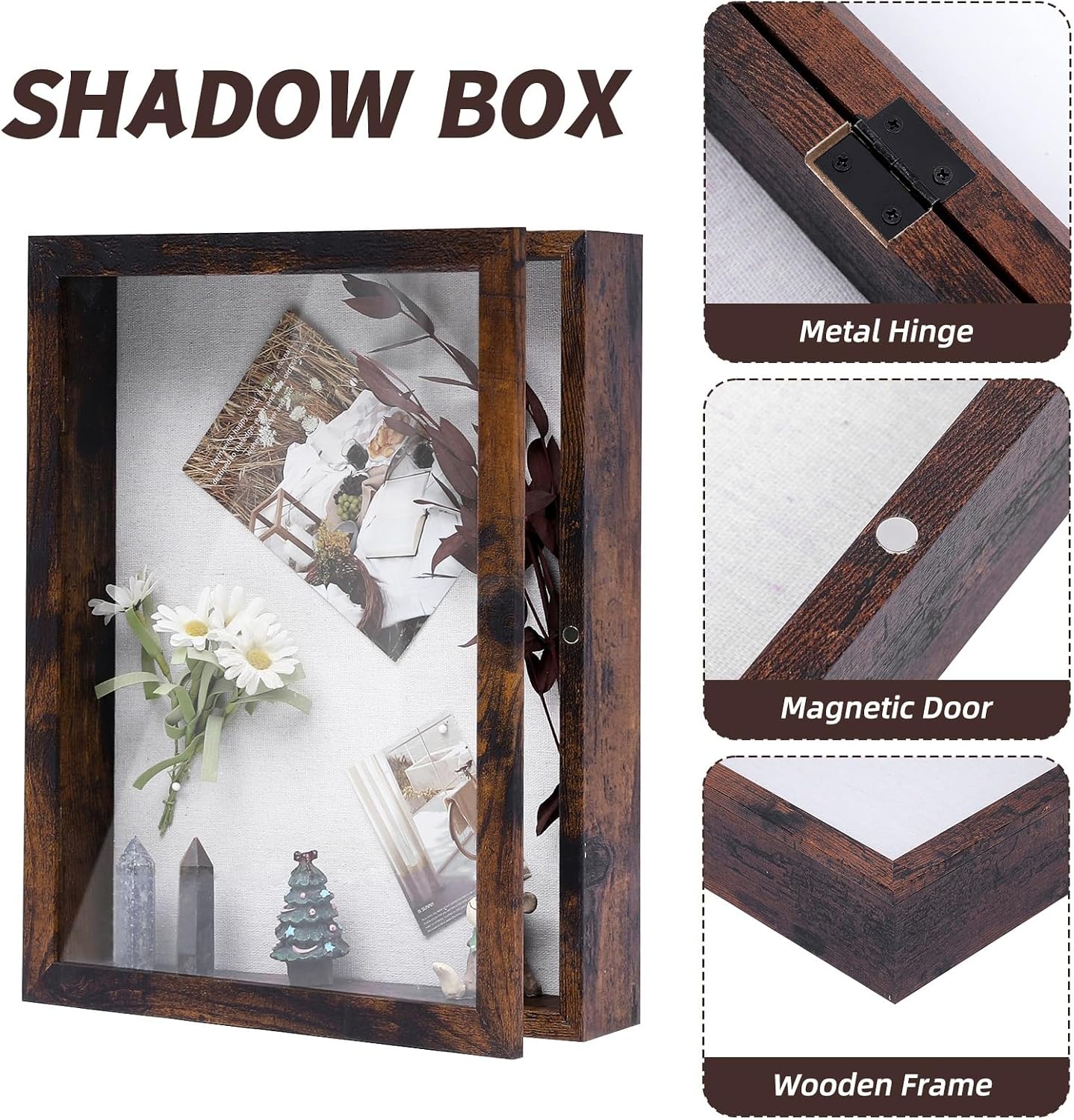 Muzilife 11x14 Shadow Box Picture Frame, 2.16 Deep, HD Glass, Honey Brown | FSC-Wood, Magnetic Door, Linen Interior &