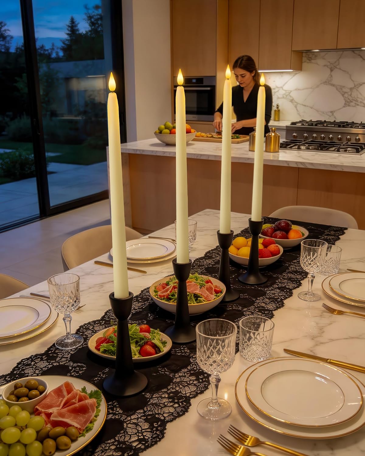 Homemory 15 inches Real Wax Flameless Taper Candles with Remote Timer, 6 Pcs Ivory LED Taper Candles Battery Operated