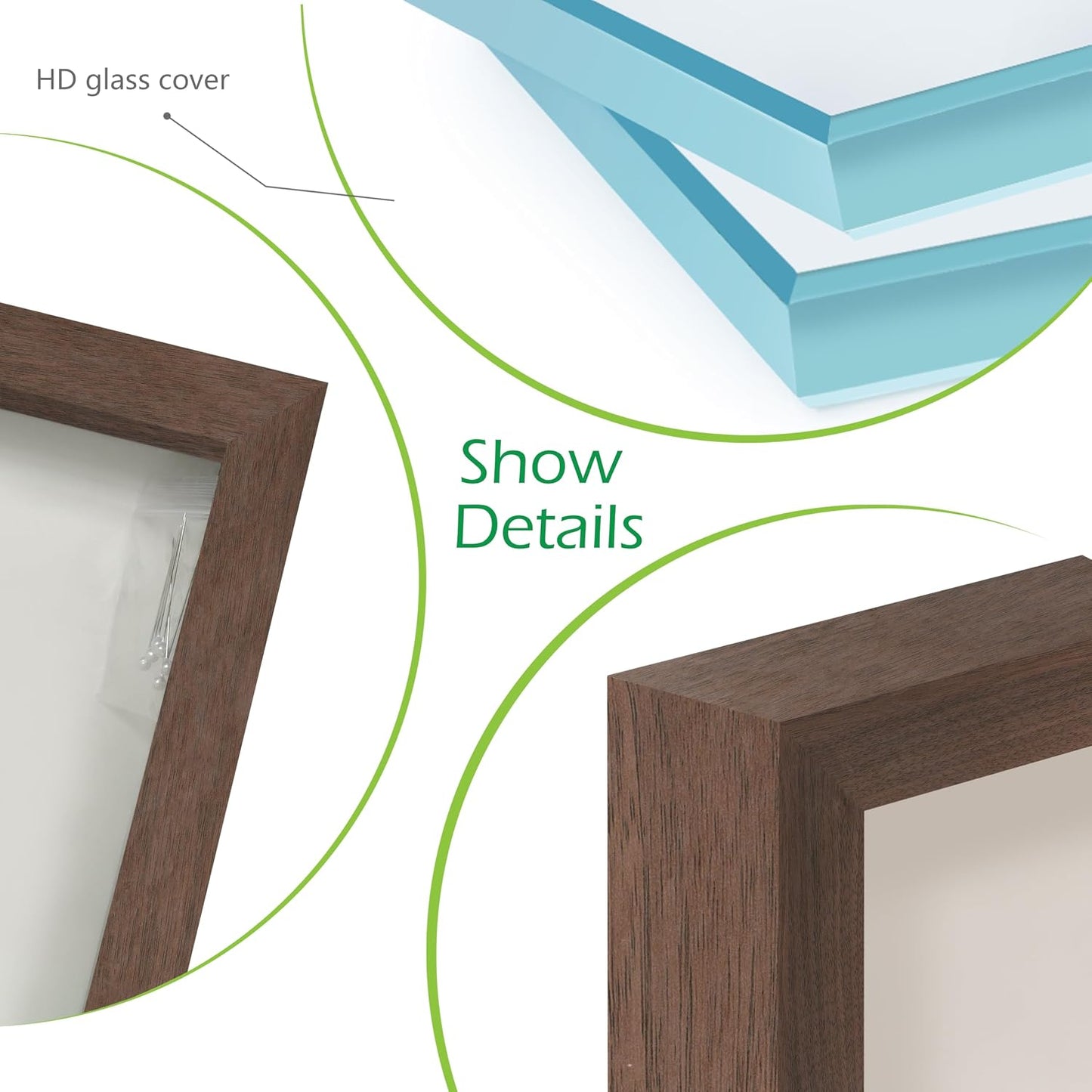FrameWorks 8.5” x 11” Dark Oak Wooden Shadow Box Frame – Soft Felt Back, Tempered Glass, and Included Elegant White