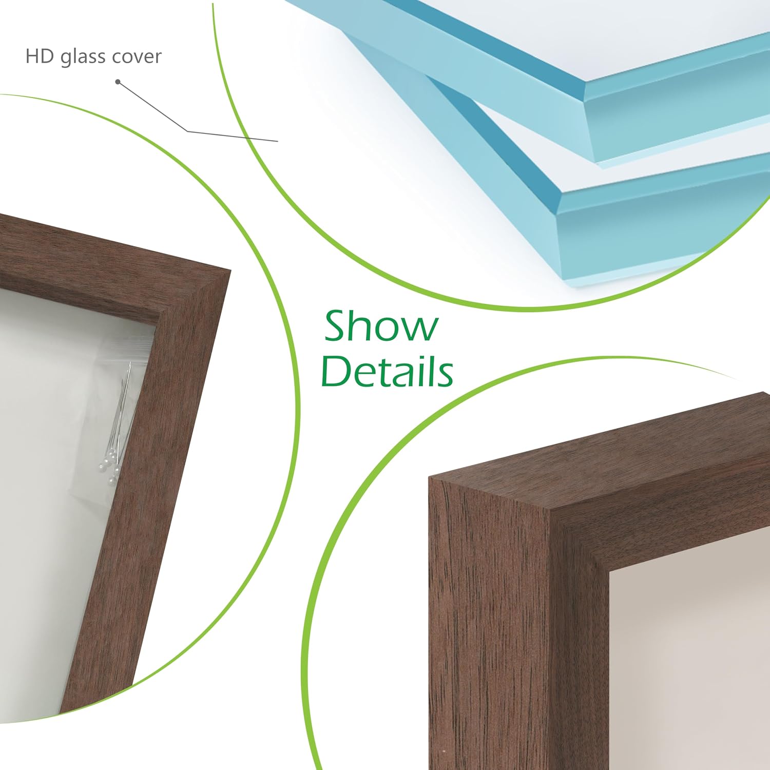 FrameWorks 11” x 11” Dark Oak Wooden Shadow Box Frame – Display Case with Soft Felt Back, Memory Box with Tempered