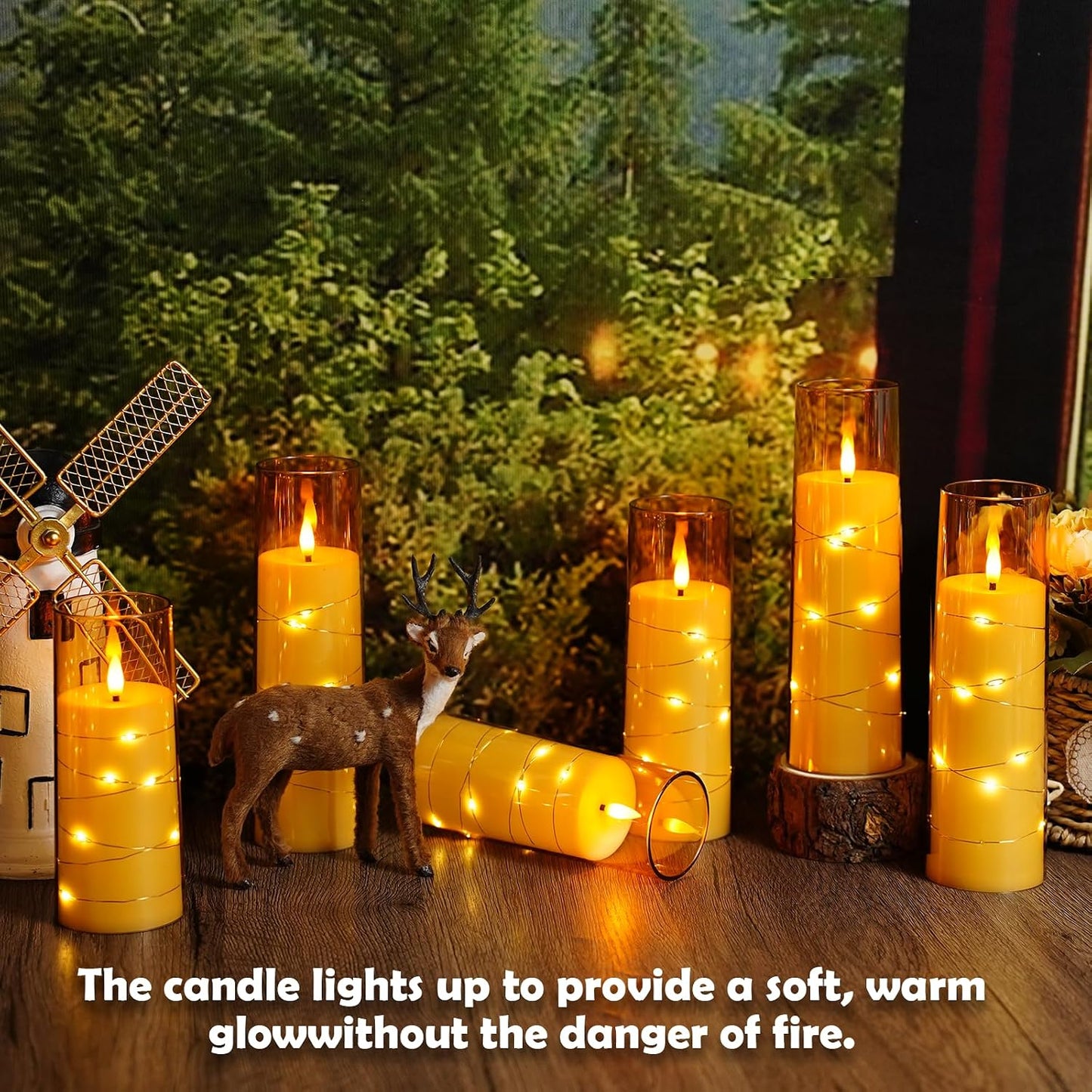 Sasigeiaa Flameless Candles with Embedded Star String - Battery Operated LED Candles, with Remote,12 Gold Flickering