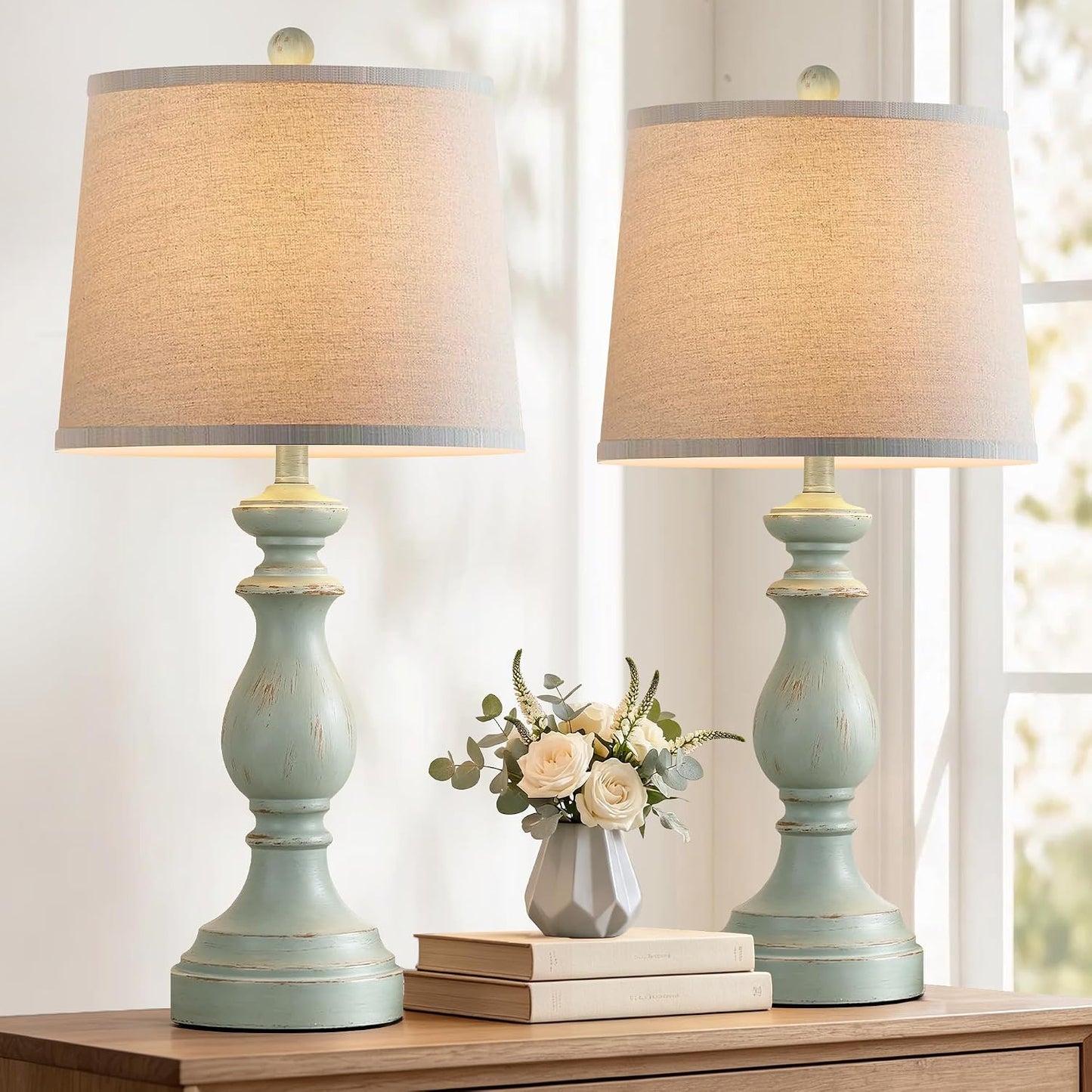 PARTPHONER Traditional Table Lamp Set of 2, Rustic Farmhouse Table Lamps for Living Room Bedroom, 27" Bedside Desk