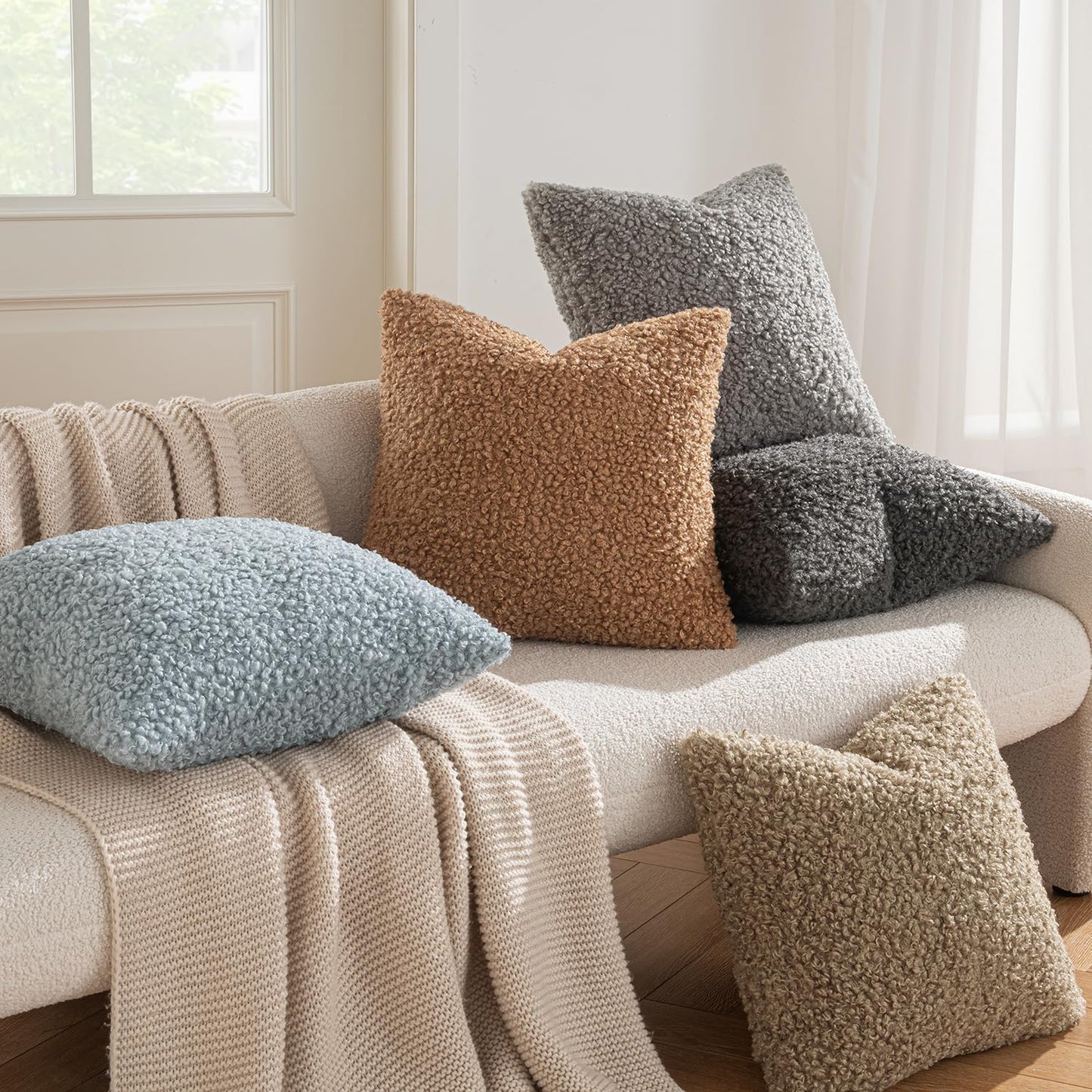 Throw Pillow Covers Faux Fur Decorative Sherpa Pillow Covers Fuzzy / 18 x 18 / Brown / Set of 2