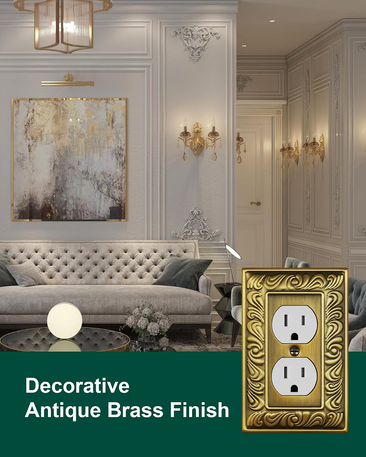 6-Pack Paisley Pattern Duplex Outlet Cover Plate,Metal Switch Plates | Wall Plates for Electrical Outlets, 1 Gang