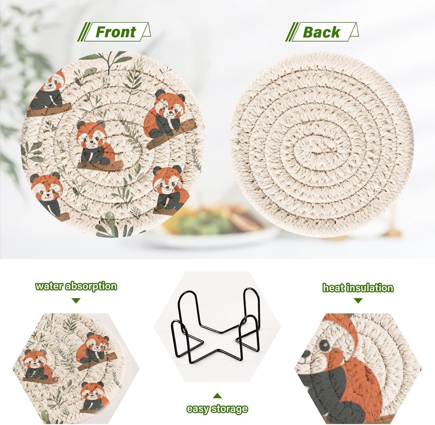 Holder Round Table Coffee Cup Coasters Set / Multi 32 / Red / Set of 6