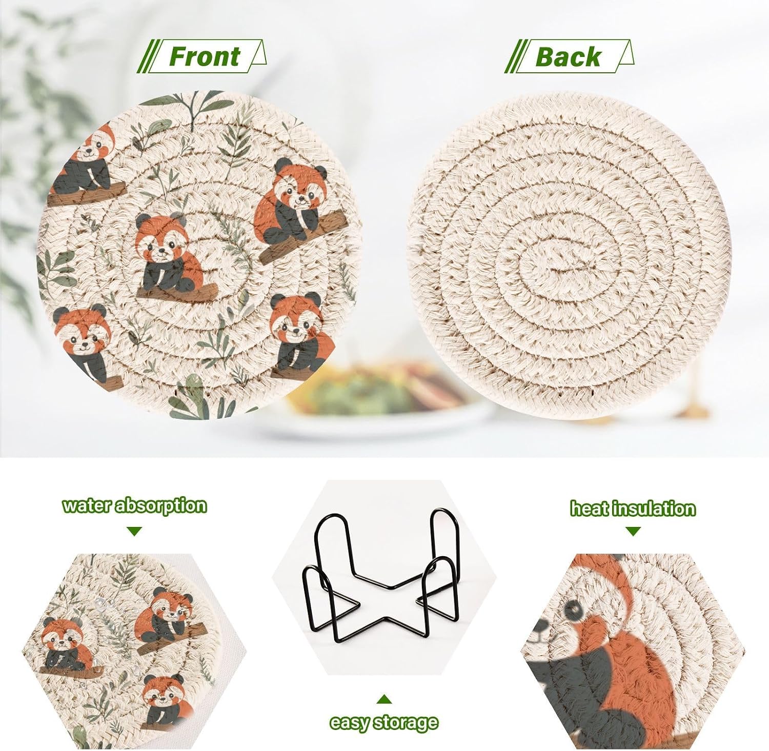 Holder Round Table Coffee Cup Coasters Set / Multi 32 / Red / Set of 6
