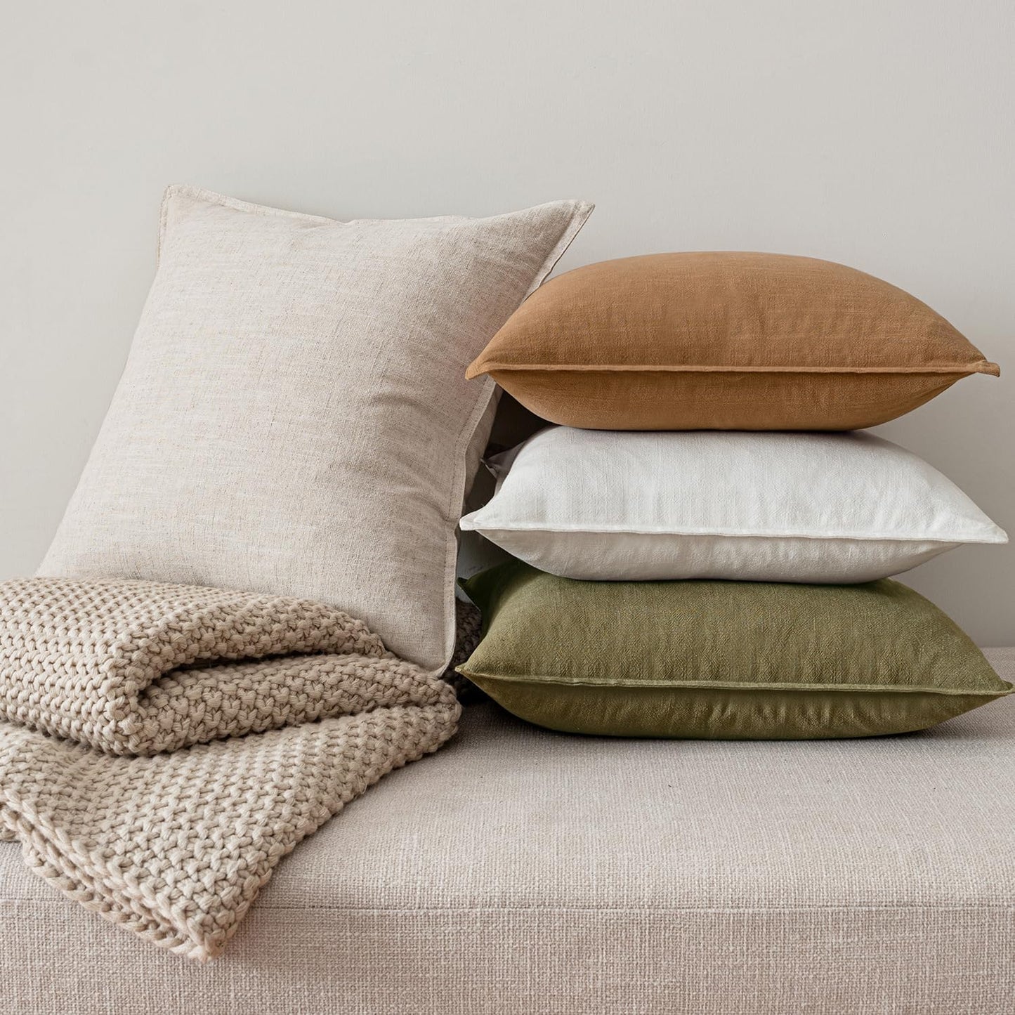 Linen Pillow Covers Decorative Natural Solid Throw Pillow Covers Soft / 18 x 18 / Brown / Set of 4