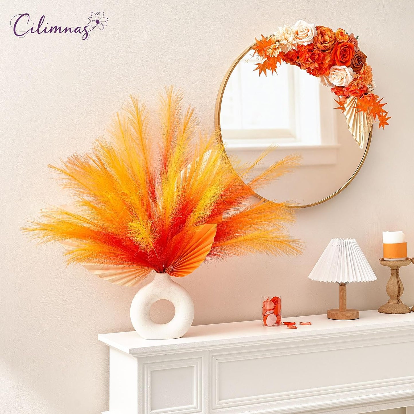 Faux Pampas Grass / Orange / Set of 50