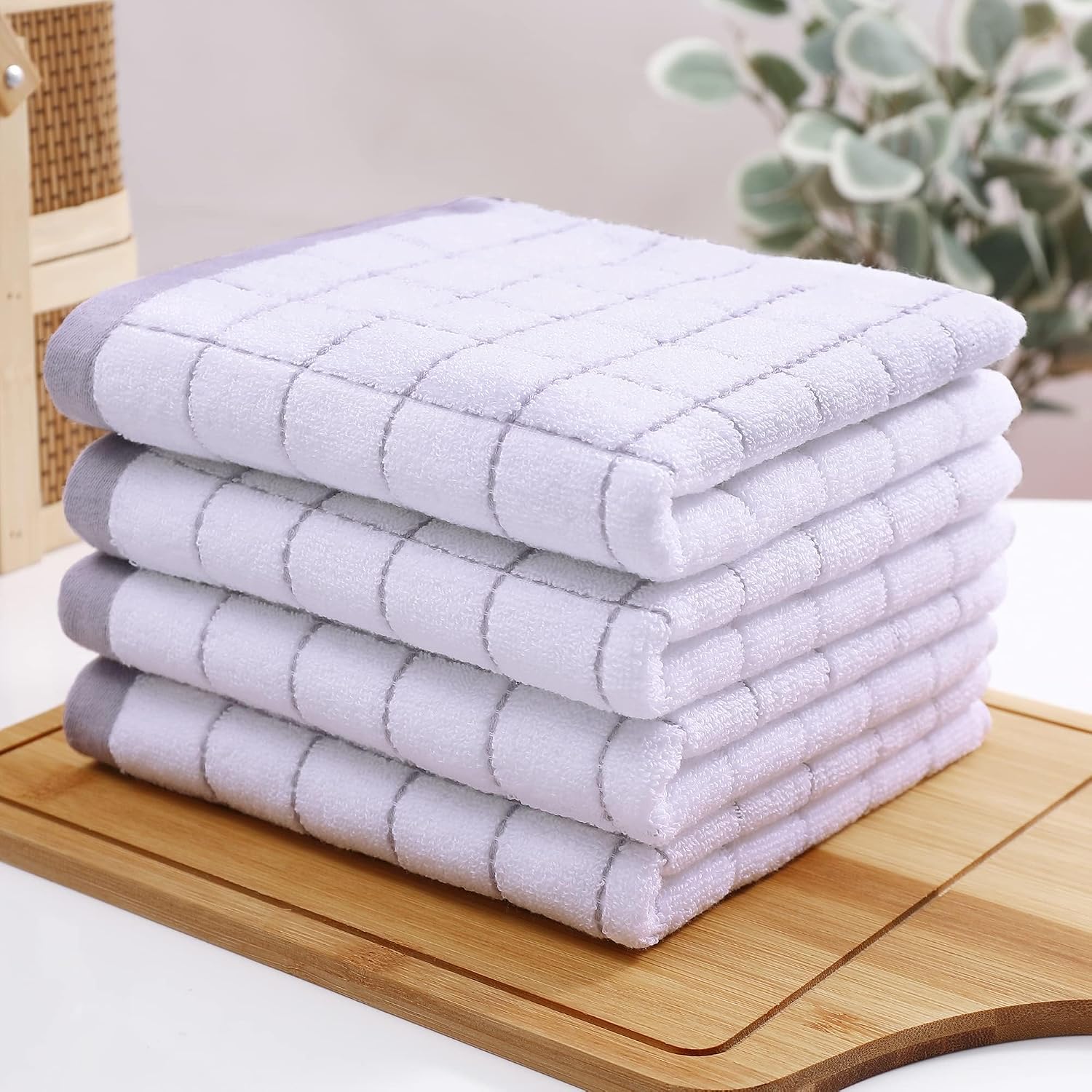 Homaxy 100% Cotton Terry Kitchen Towels, 12 Pack, White | Ultra Soft and Absorbent Dish Towels for Kitchen, Suitable