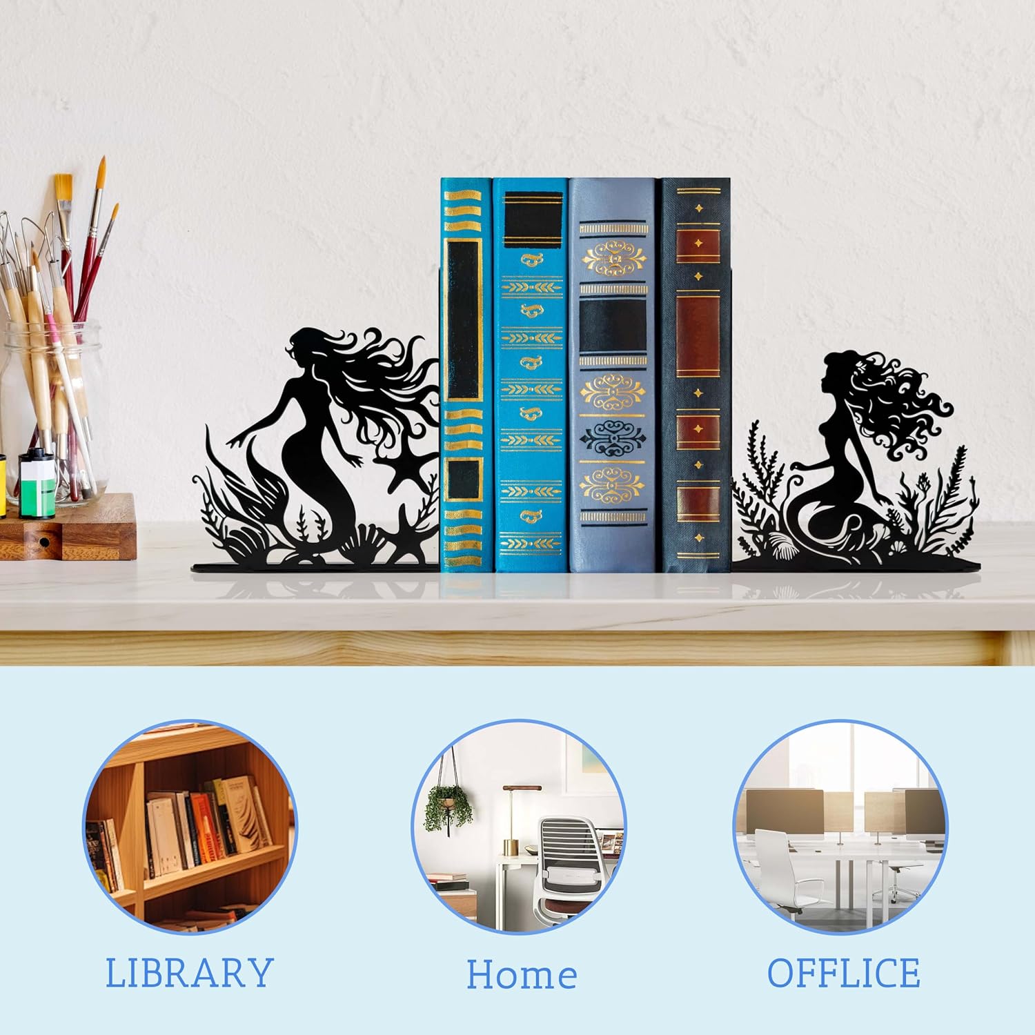 Mermaid Metal Bookends for Books