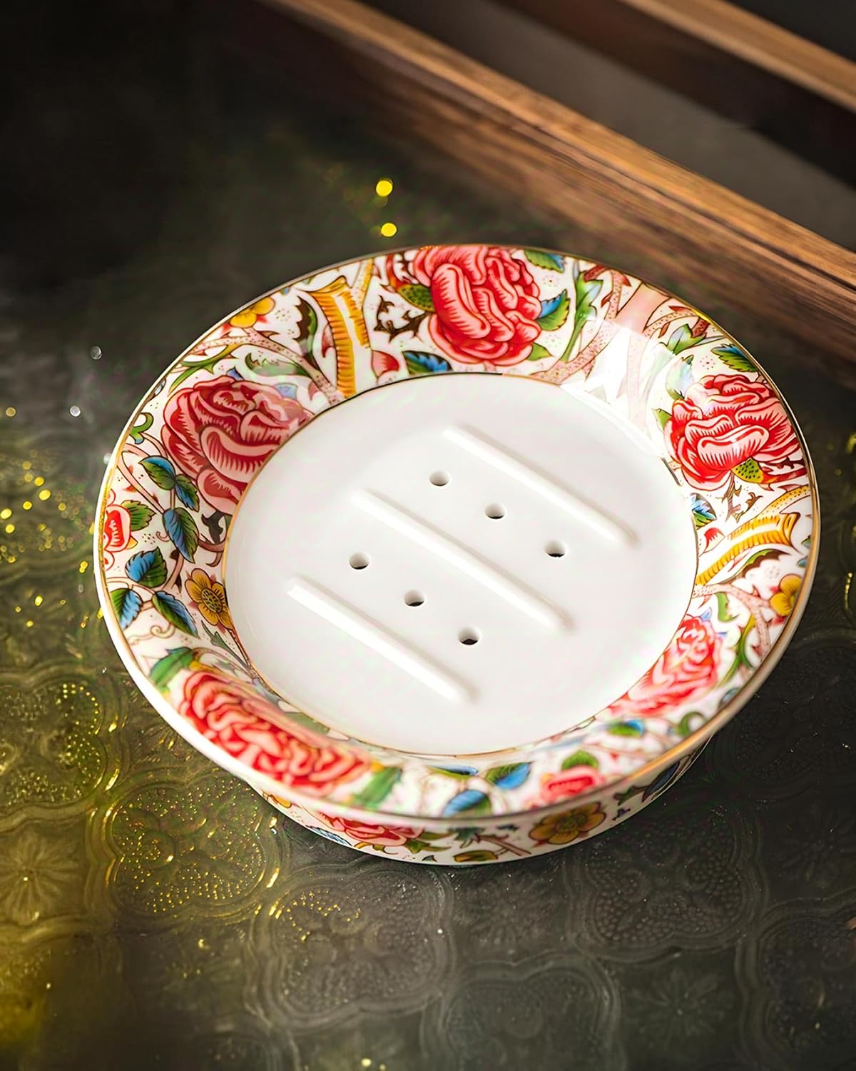 Decorative floral ceramic soap tray for bar soap / Crimson Reverie-soap Dish