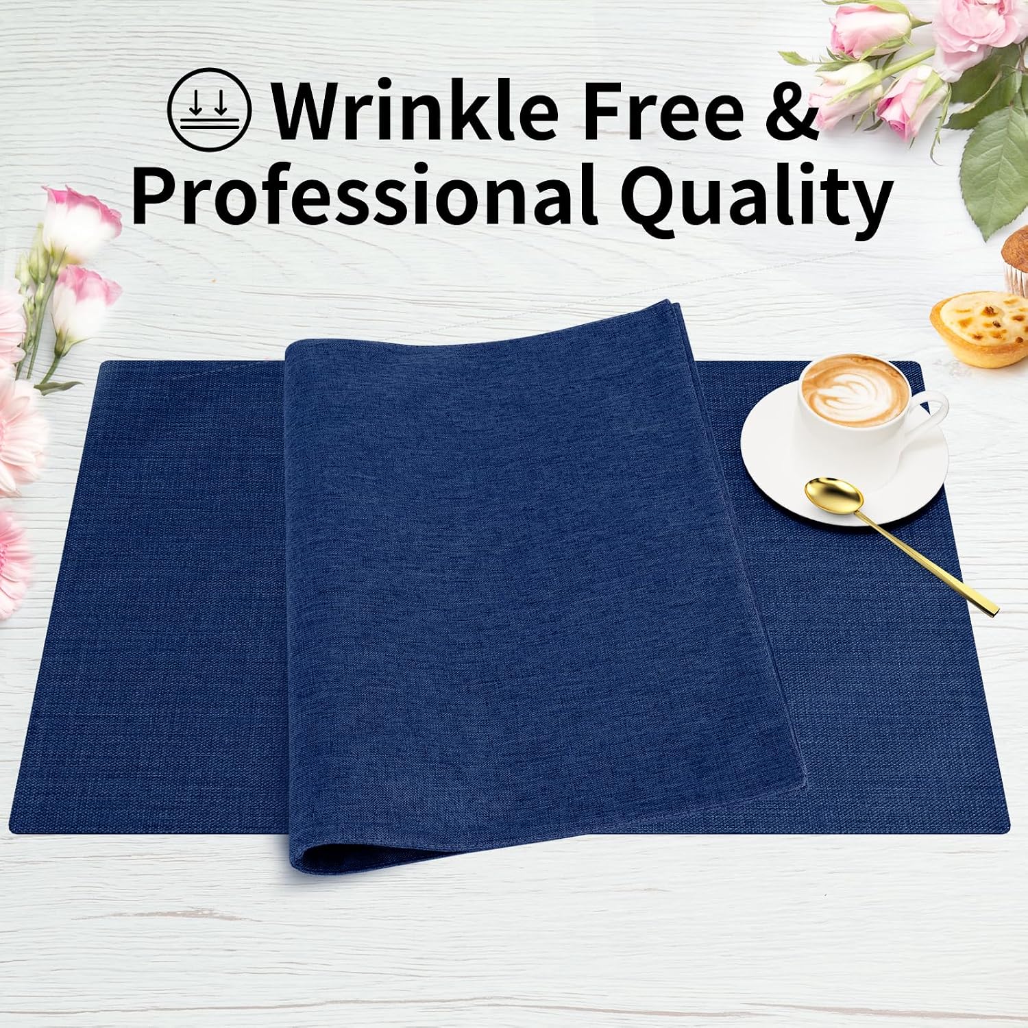 Cloth Placemats, Set of 6 Heat-Resistant Cotton Linen Blend Double Layered Machine Washable Place Mats, Wrinkle Free