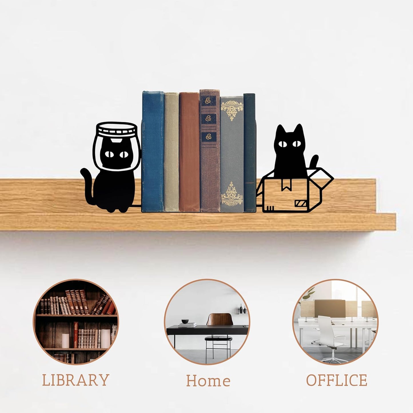 Cat Bookends Decorative Metal Book Ends Funny Bookends / Black