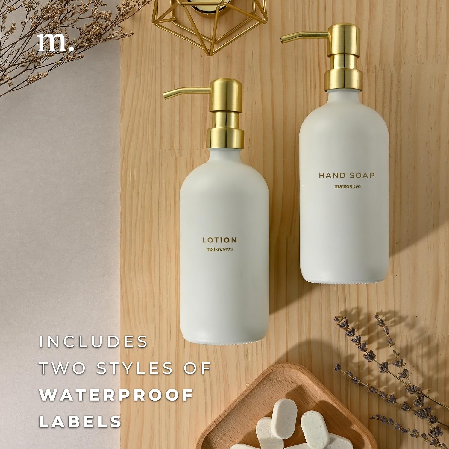 MaisoNovo Soap Dispenser 2-Piece Set | 16.9oz Clear Bottles with Gold Stainless Steel Pump Core