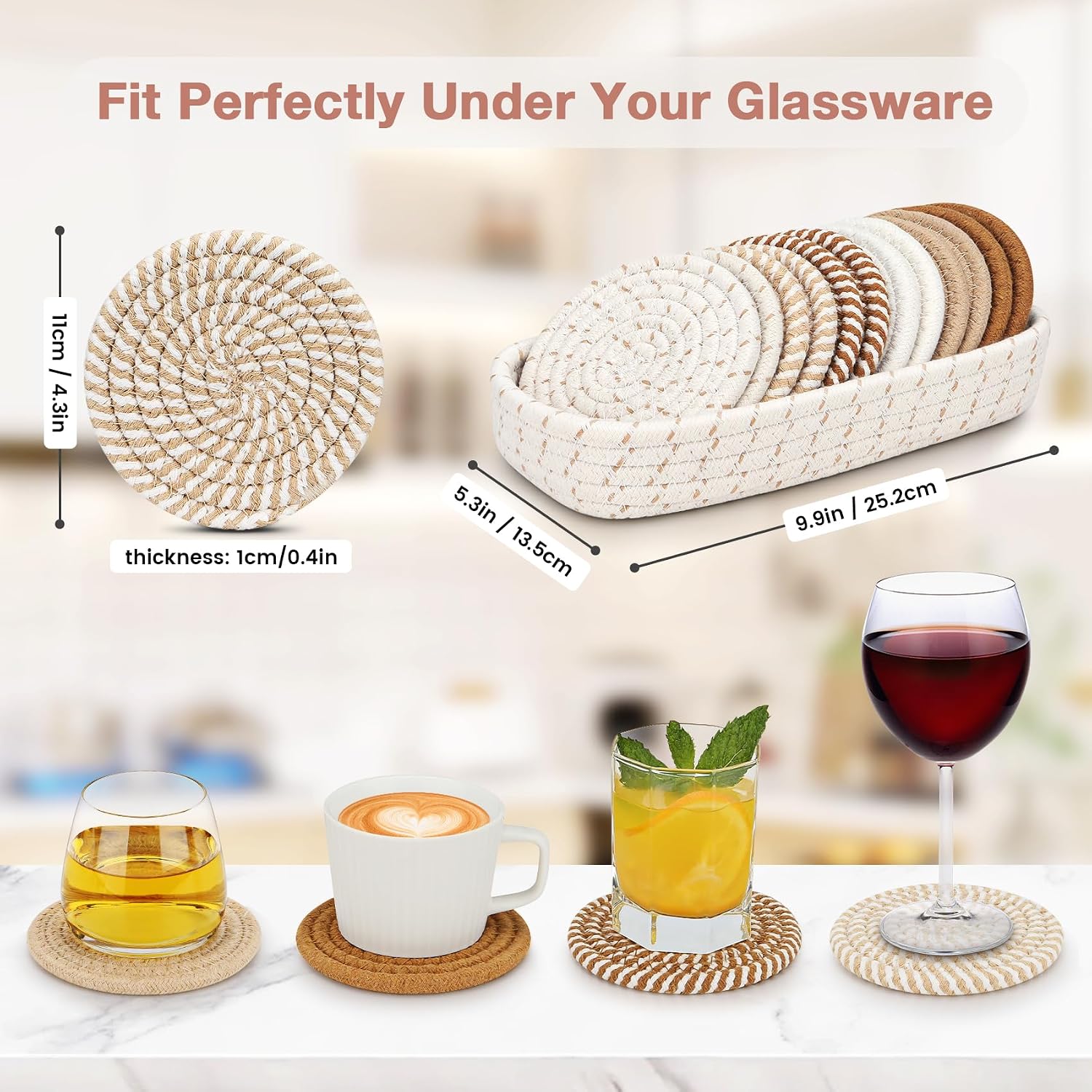 Coasters for Drinks / Brown + Basket / Set of 12