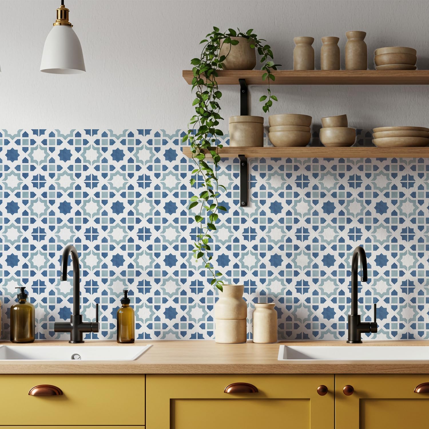 Modern Moroccan Tile Decals / Blue / 5.9 Inch / Set of 16