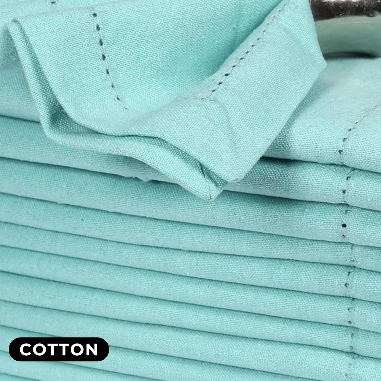 Bedding Craft Cotton Cloth Dinner Napkins Set of 12 – 18x18 Aqua with Hemstitched Mitered Corners – Reusable Machine