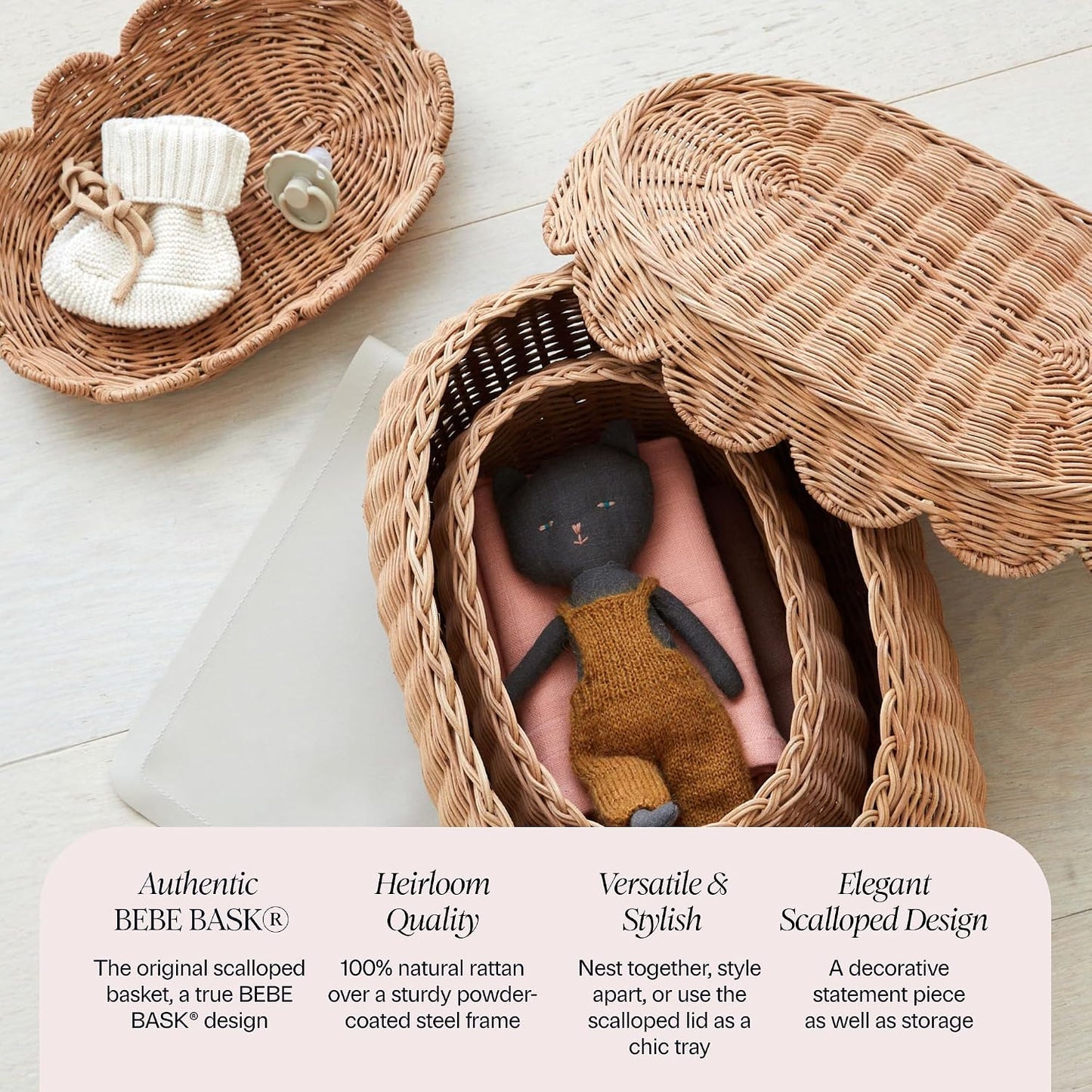The Original Scalloped Basket / Mocca / 15 x 10 x 6 / Set of 2