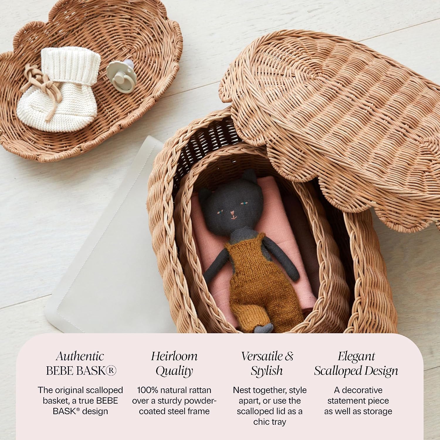 The Original Scalloped Basket / Mocca / 15 x 10 x 6 / Set of 2