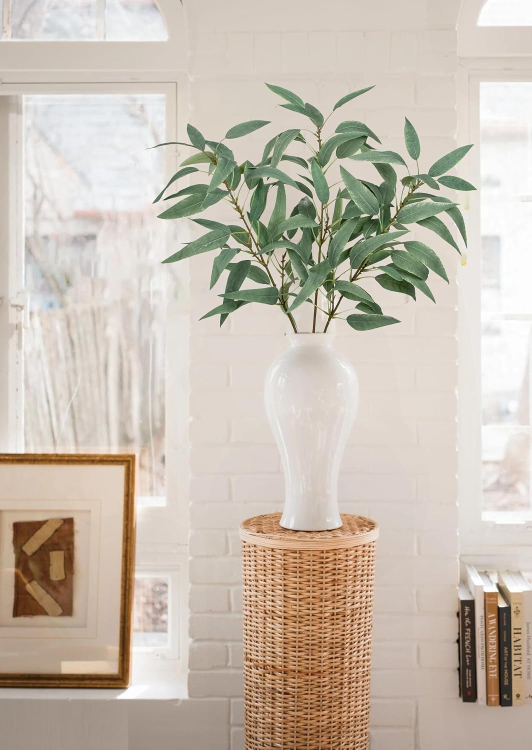 Faux Eucalyptus Stems Willow Eucalyptus Leaves 34" Long Fake Salix Leaves / Gray Green / Set of 3