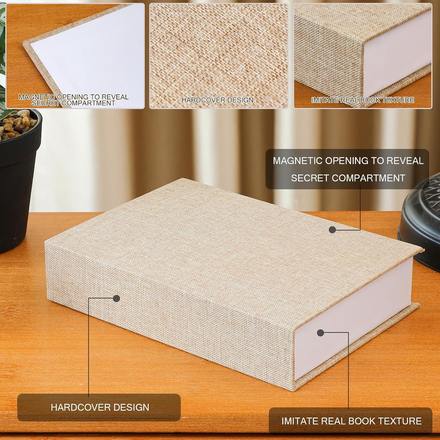 Fake Book Box Neutral Linen Book Box / Multi Sizes / Khaki, Dark Coffee, Light Coffee / Set of 3