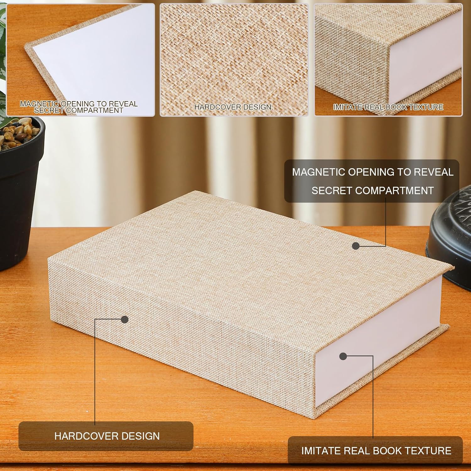 Fake Book Box Neutral Linen Book Box / Multi Sizes / Khaki, Dark Coffee, Light Coffee / Set of 3