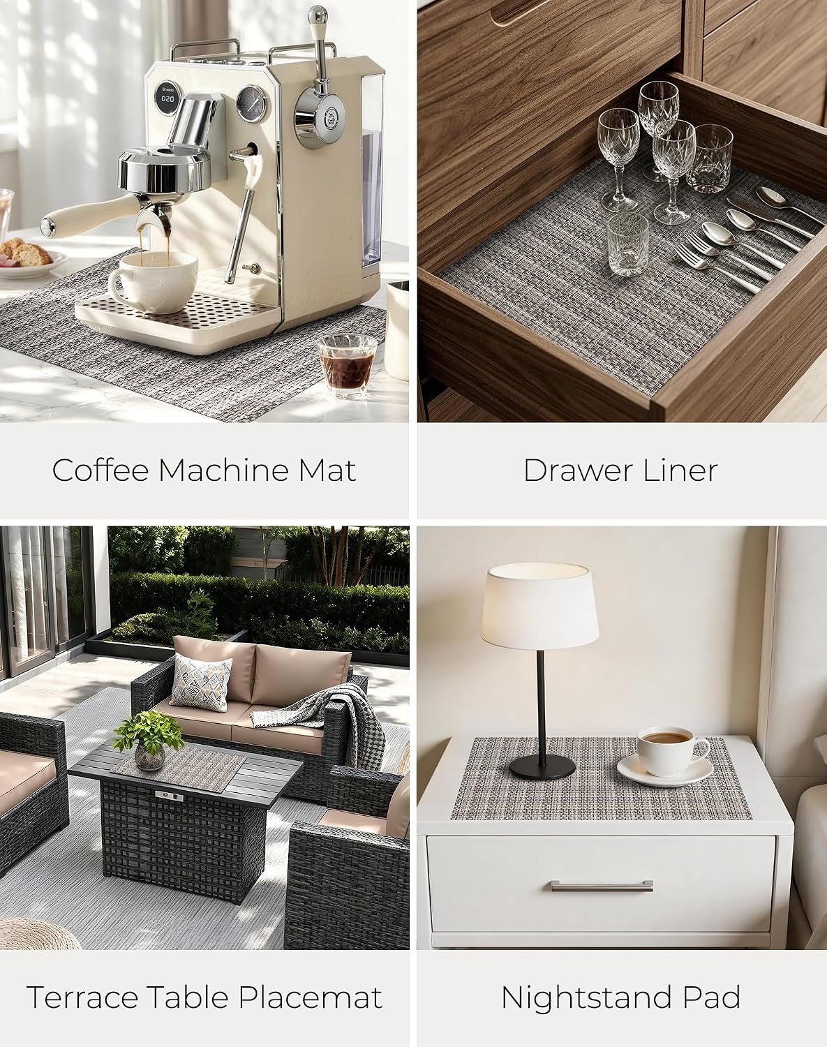 Leetaltree Woven Vinyl Placemats Set of 8, Beige Gray | High Density, Basketweave Woven, Stain Resistant, Easy to