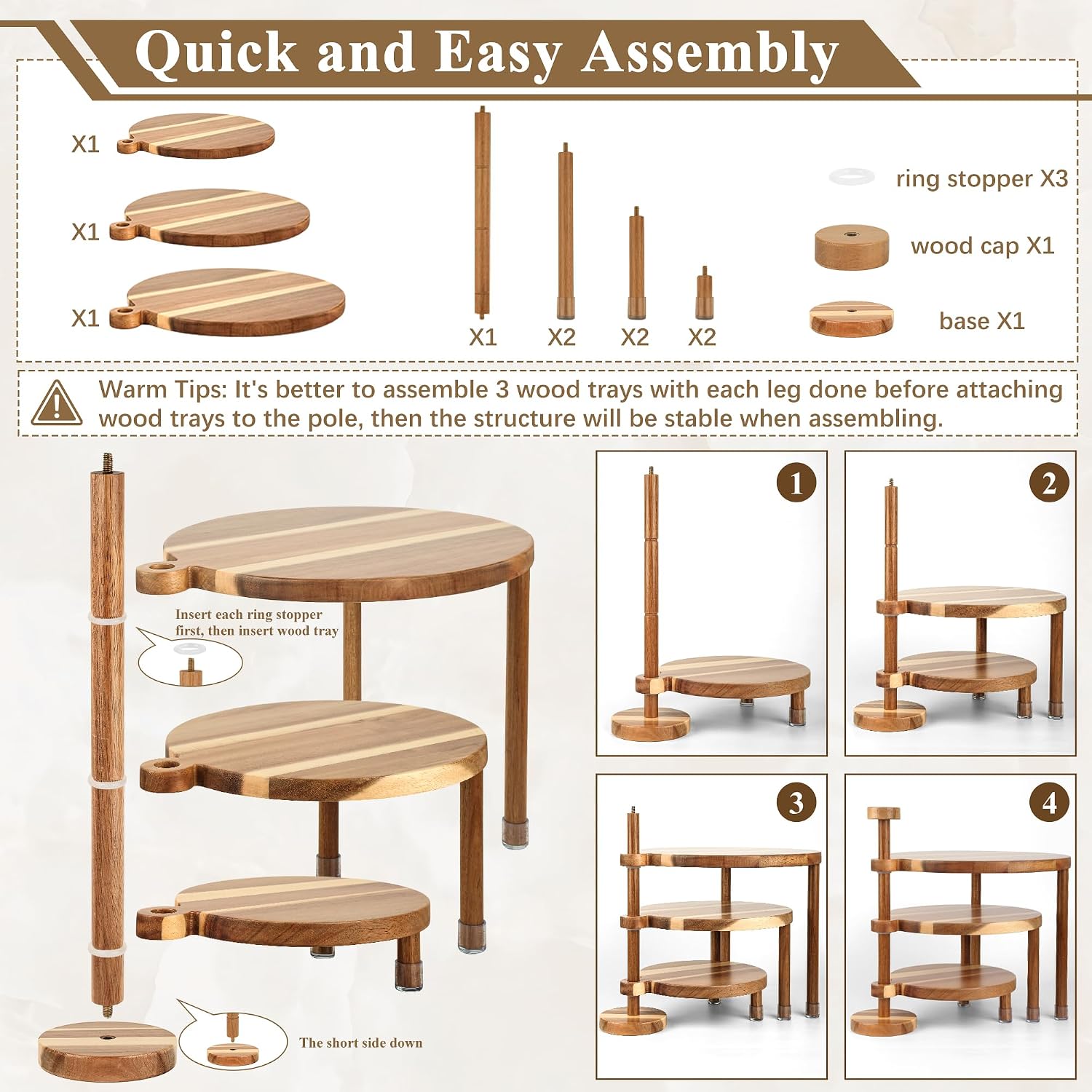 360° Rotatable Acacia Wood Cake Stand Cupcake Tower