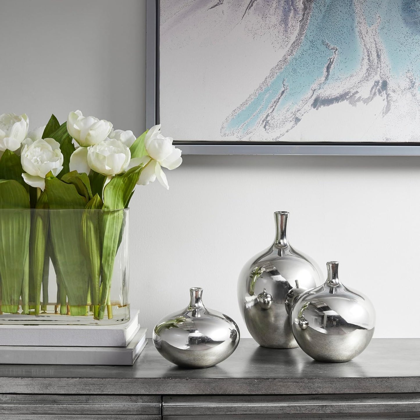 Signature Ansen Ceramic Handmade Vase Set Home Décor / Silver