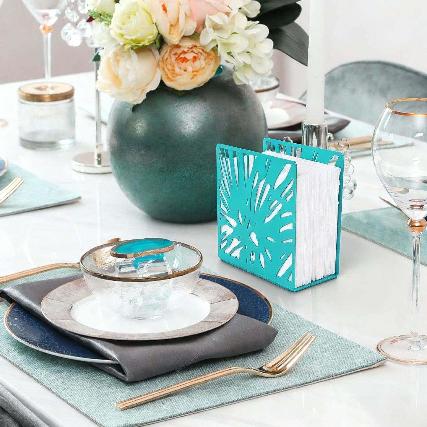 Farmhouse Metal Napkin Holder / Teal