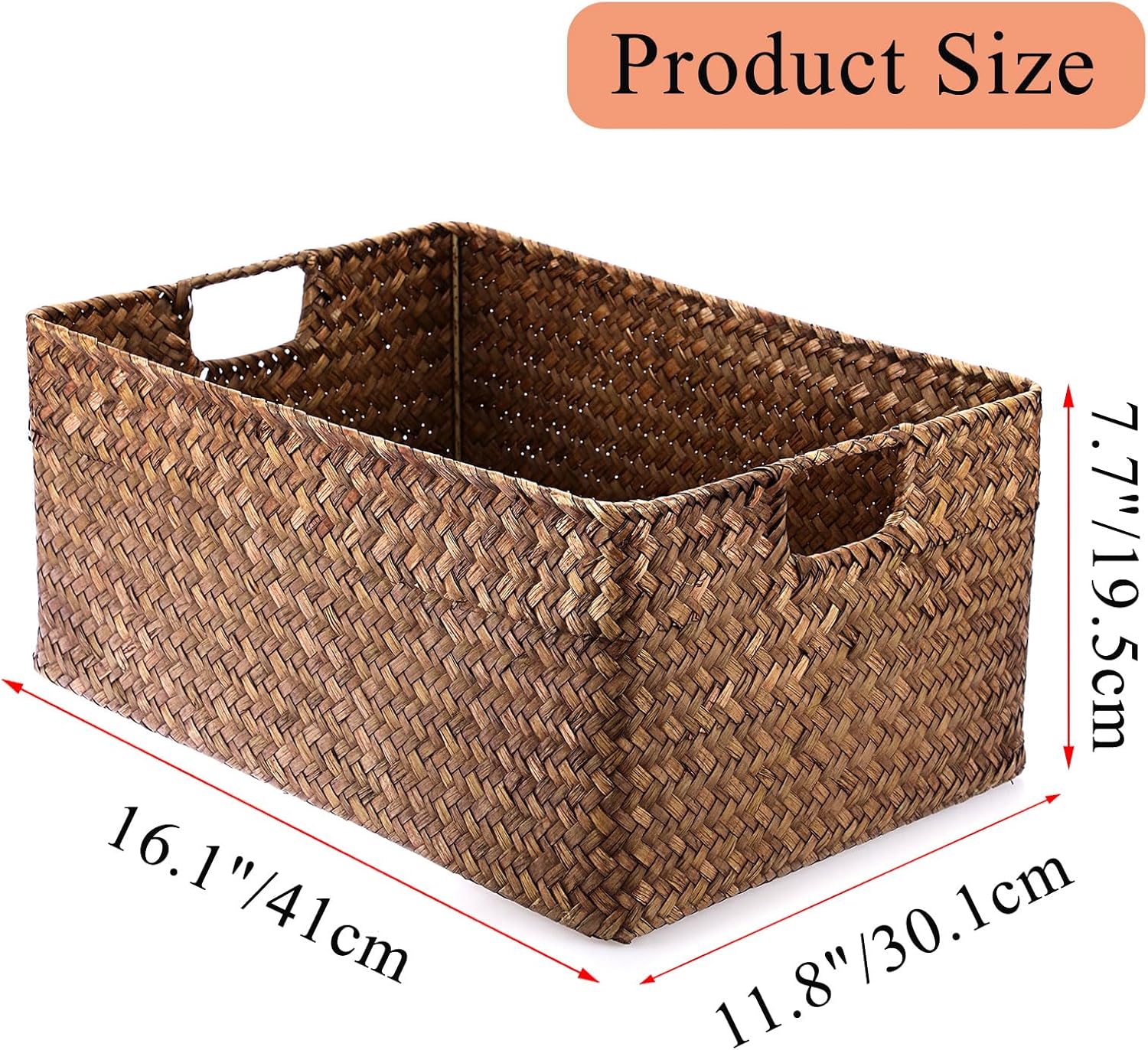 Seagrass Storage Baskets Bin / 16.1 x 11.8 x 7.7 / Large / Coffee
