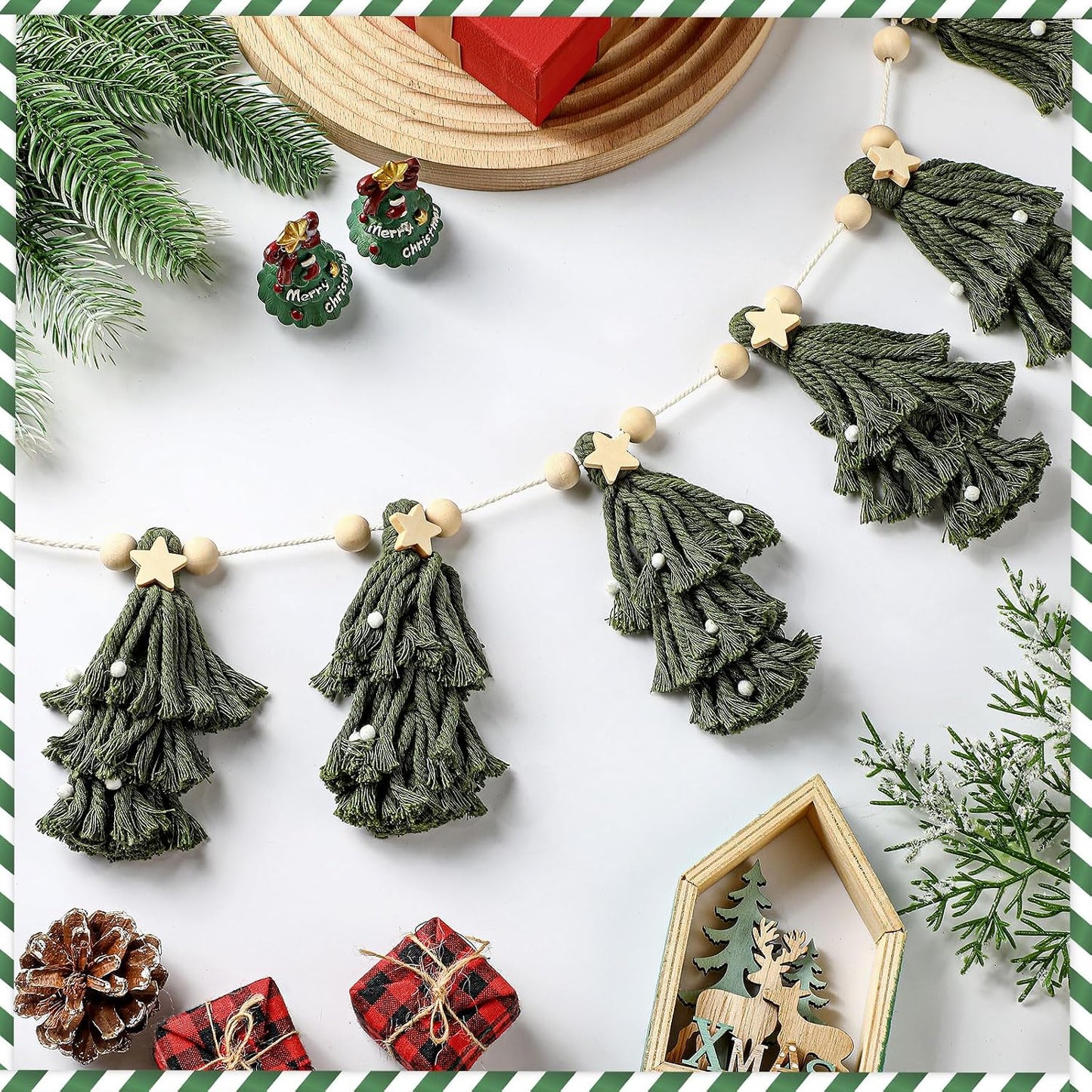 Boho Garland Vintage Tassel Garland / Green / Christmas / 60 Inch