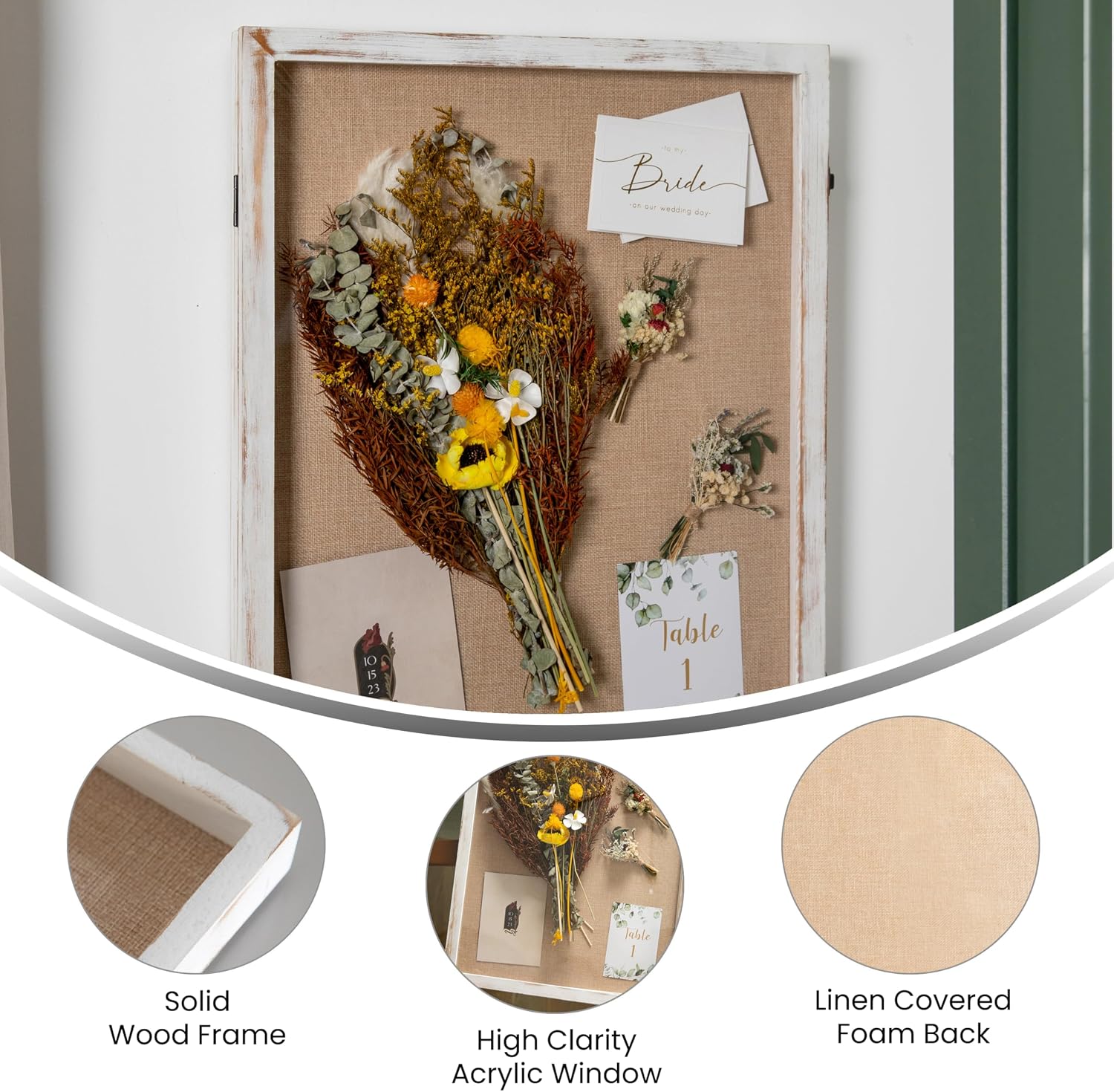 Flash Furniture Peyton Shadow Box Display Case, Solid Pine Wood Frame, Powder Coated Latch and Hinges, Foam Back with