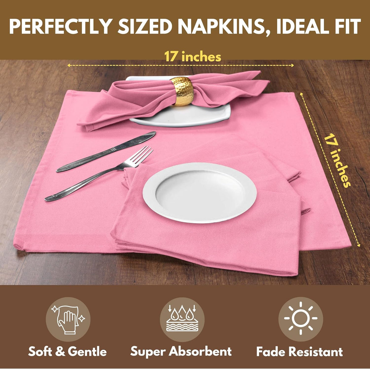 Native Fab Cloth Dinner Napkins, 12 Pack, 100% Cotton, 17x17 Inches, Soft, Absorbent, Premium Hotel Quality Table