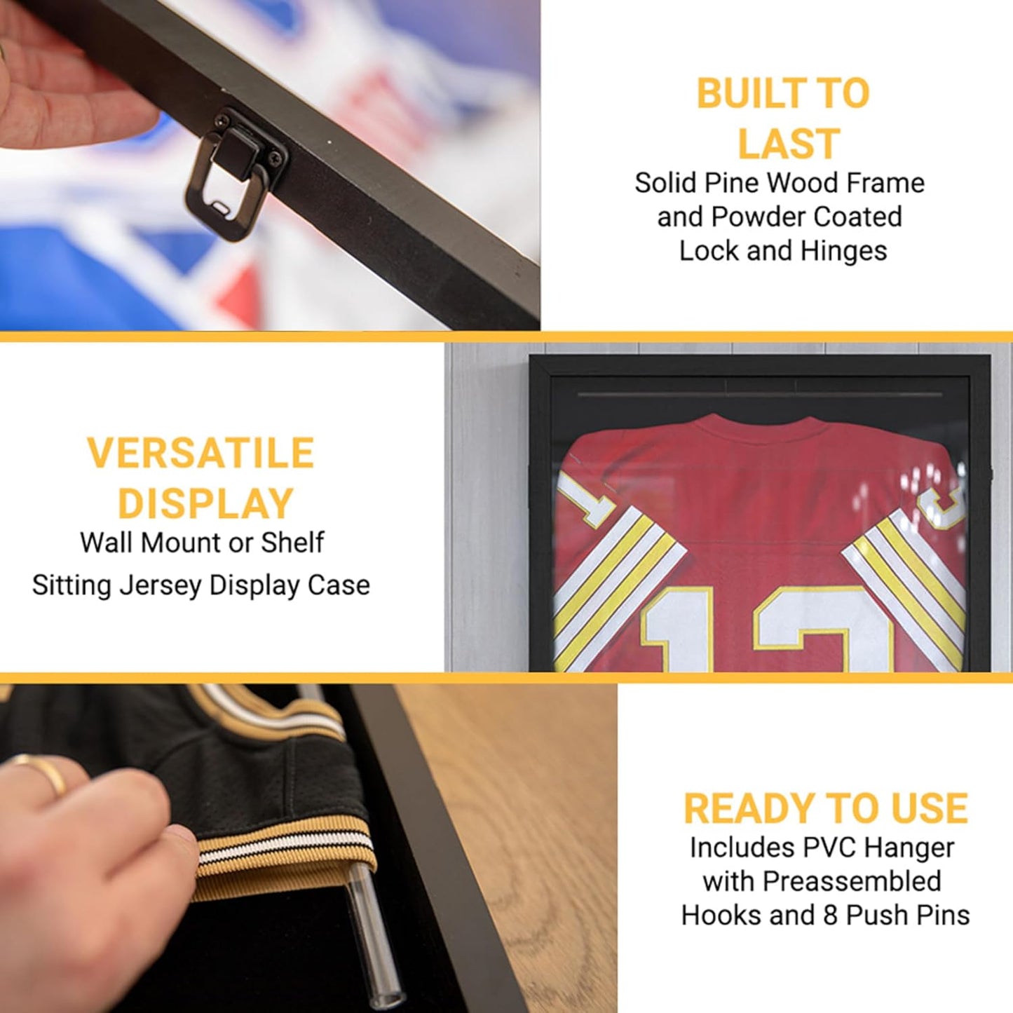 HBCY Creations Matte Black Jersey Frame Display Case - 24x36 Premium Shadow Box with Anti-Theft Lock, Acrylic Window