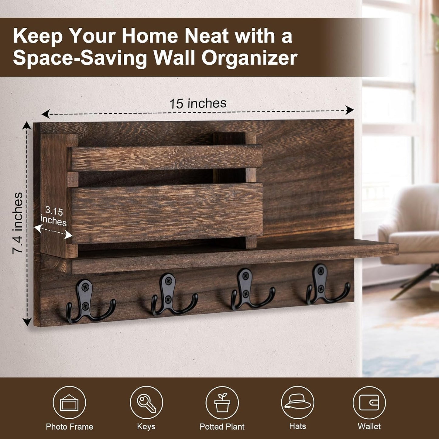 Wooden Letter Sorter Organizer / A - Brown