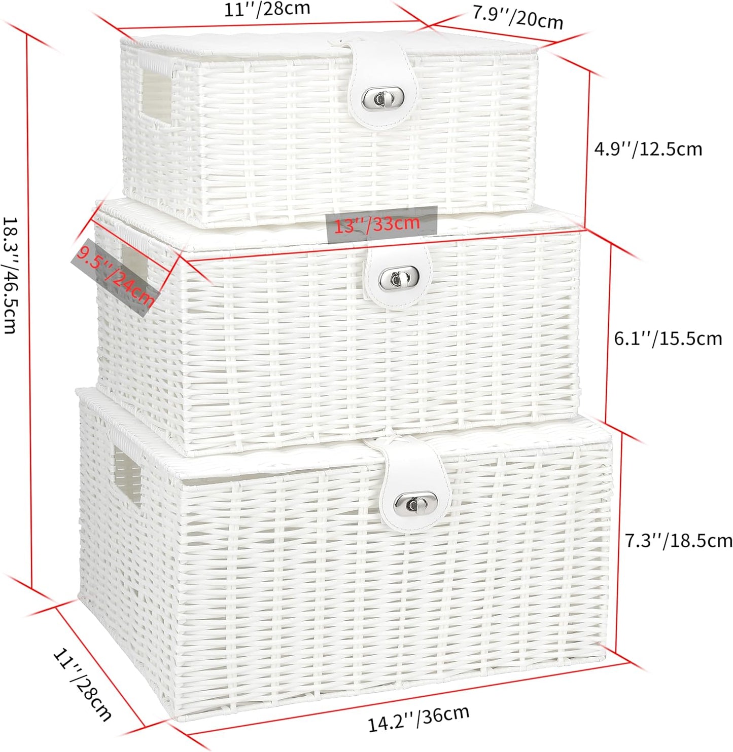 Woven Basket / Wicker Storage Baskets / White / Set of 3