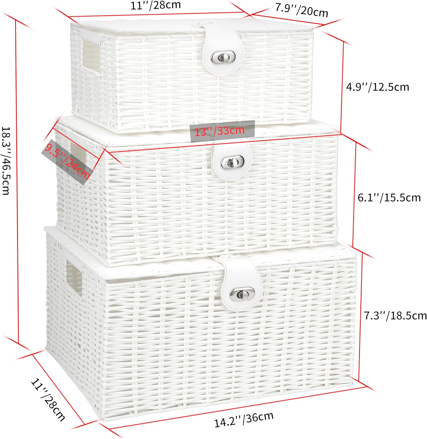 Woven Basket / Wicker Storage Baskets / White / Set of 3