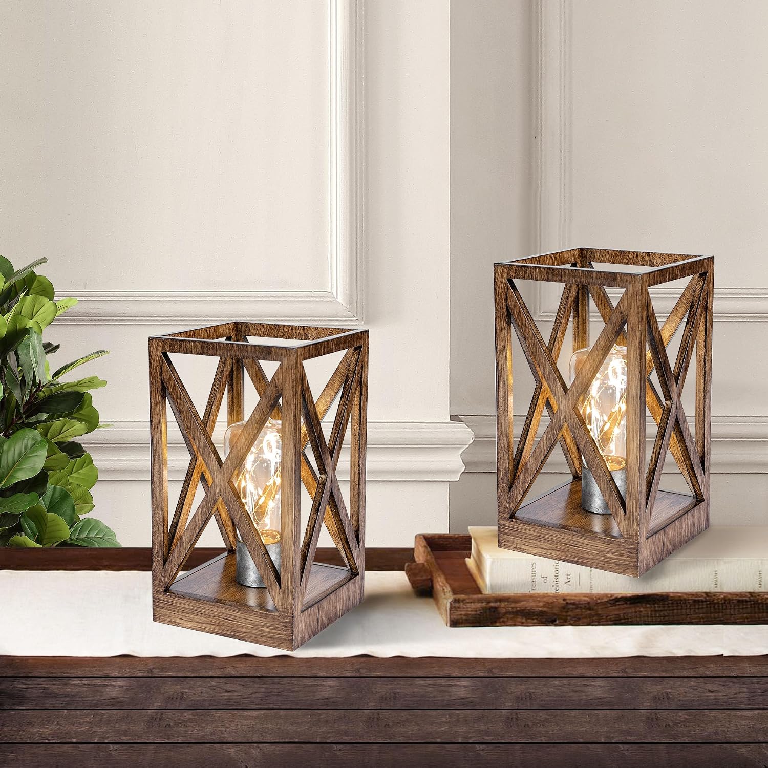 WINGBO 2 Pack Retro Battery Powered Table Lamps, Battery Operated Cordless Lamp Set, Portable Nightlight Decorative
