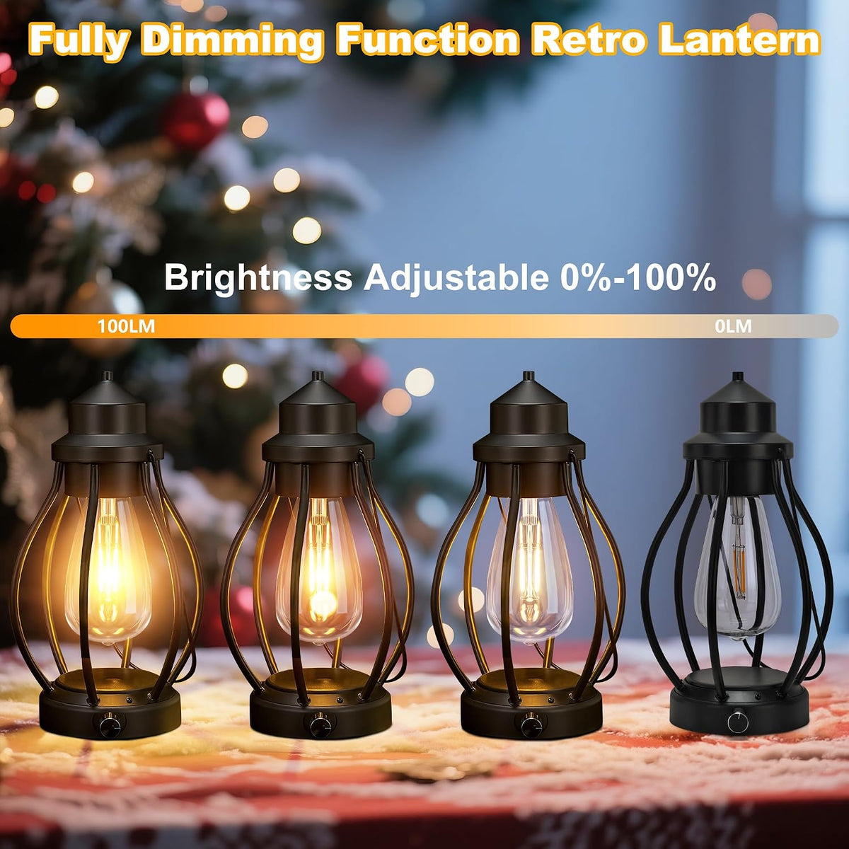 Battery-Powered LED Lanterns Vintage Lights for Camping, 2 Pack Rechargeable Lantern with Dimmerble Warm White Edison
