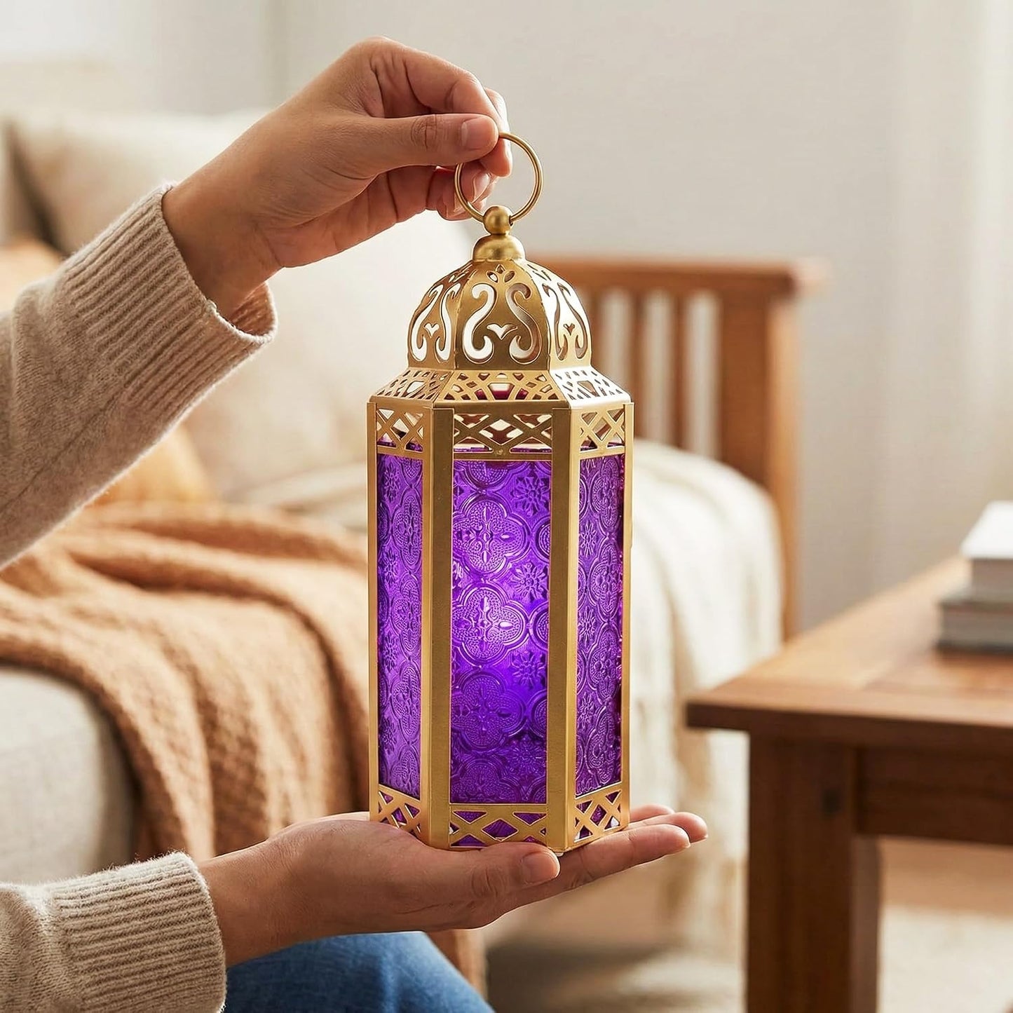 Vela Lanterns Decorative Indoor Candle Holder, Gold Purple, M, 3-PK | Ramadan Lanterns for Home, Purple Whimsigoth