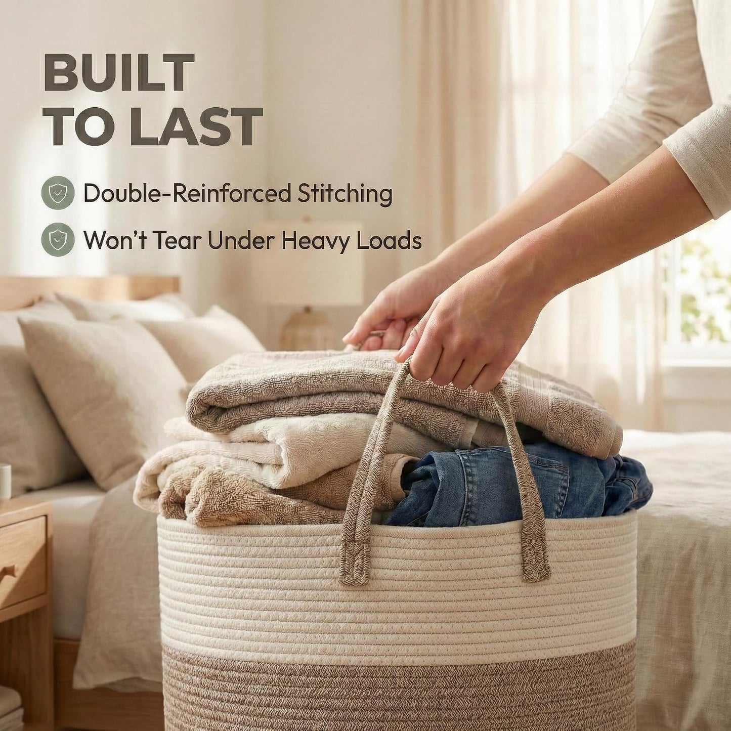 Extra Large Blanket Basket / White&brown / 65L