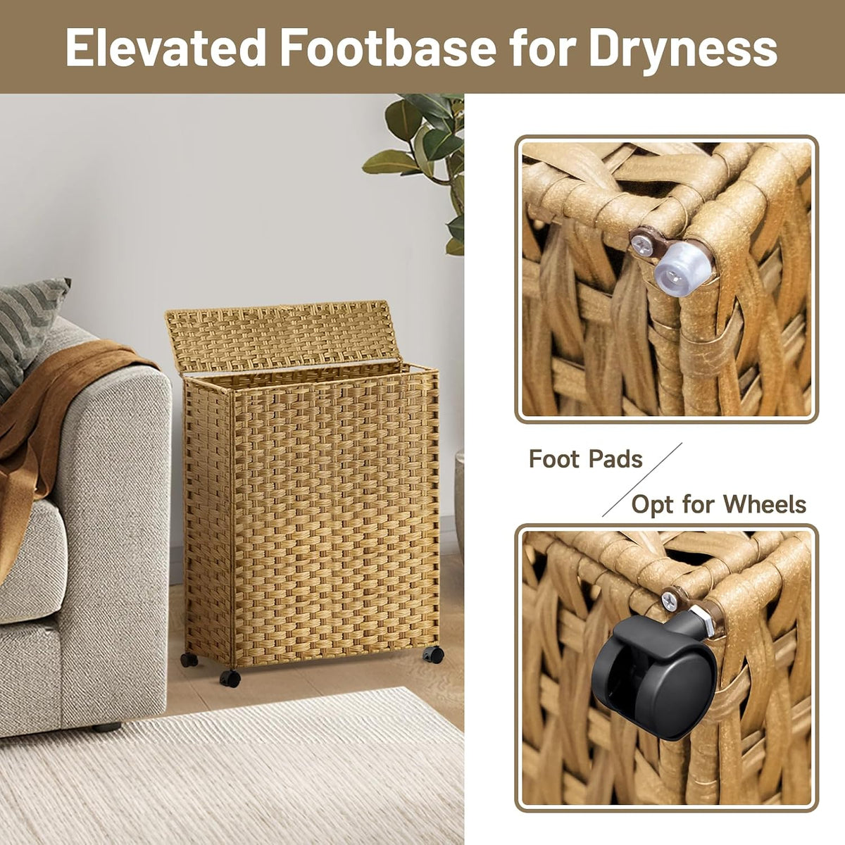 Hiagnete Toilet Paper Storage Basket with Lid and Wheels, Rattan Toilet Paper Holder Storage, Toilet Paper Organizer