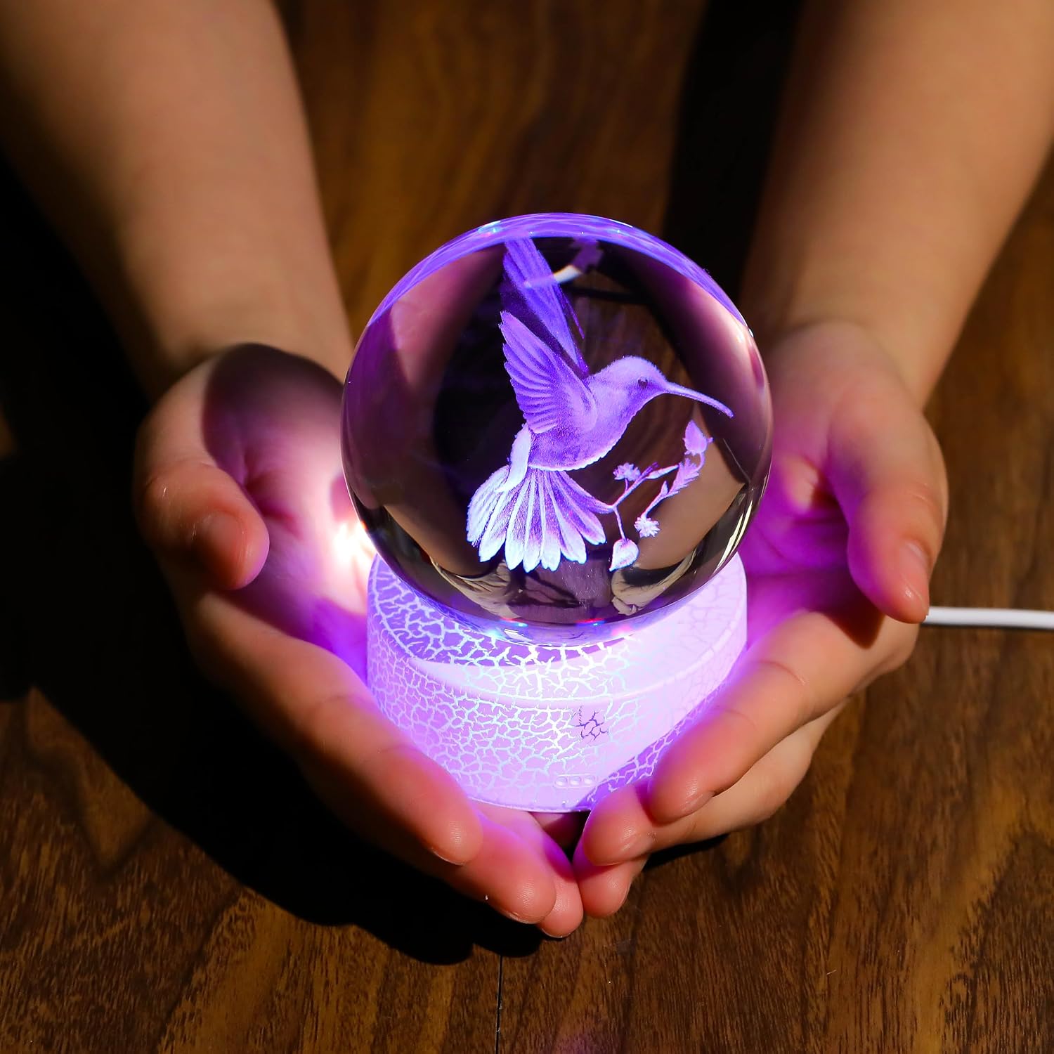 Crystals Ball Hummingbird Figurines Decor Glass Animals Figurine Keepsake / 80mm-hummingbird Big