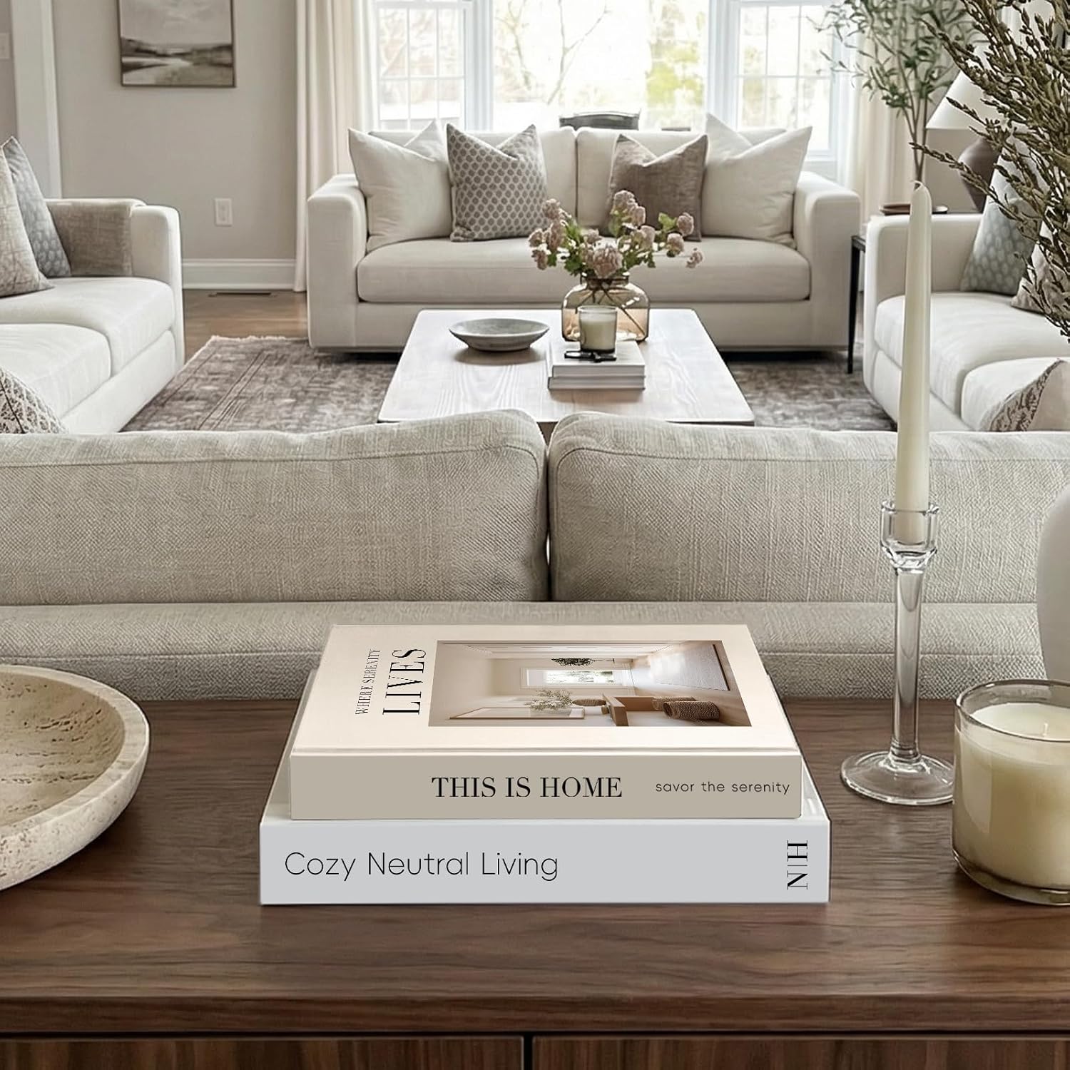 Coffee Table Book / Beige-white / Set of 2