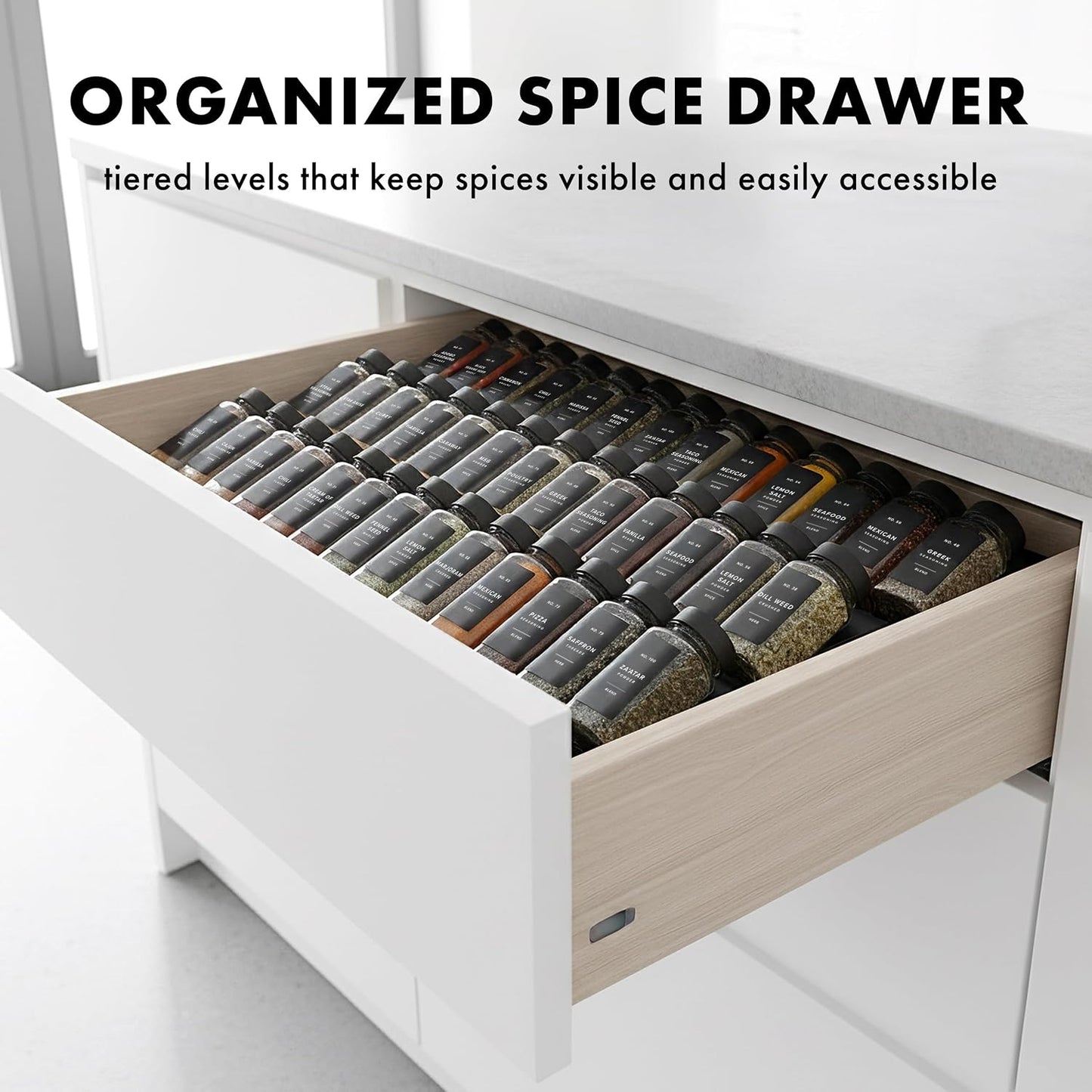 Spice Drawer Organizer - Expandable Spice Rack for Drawer, Black Seasoning Organizer for Drawer Spice Organizer, Spice
