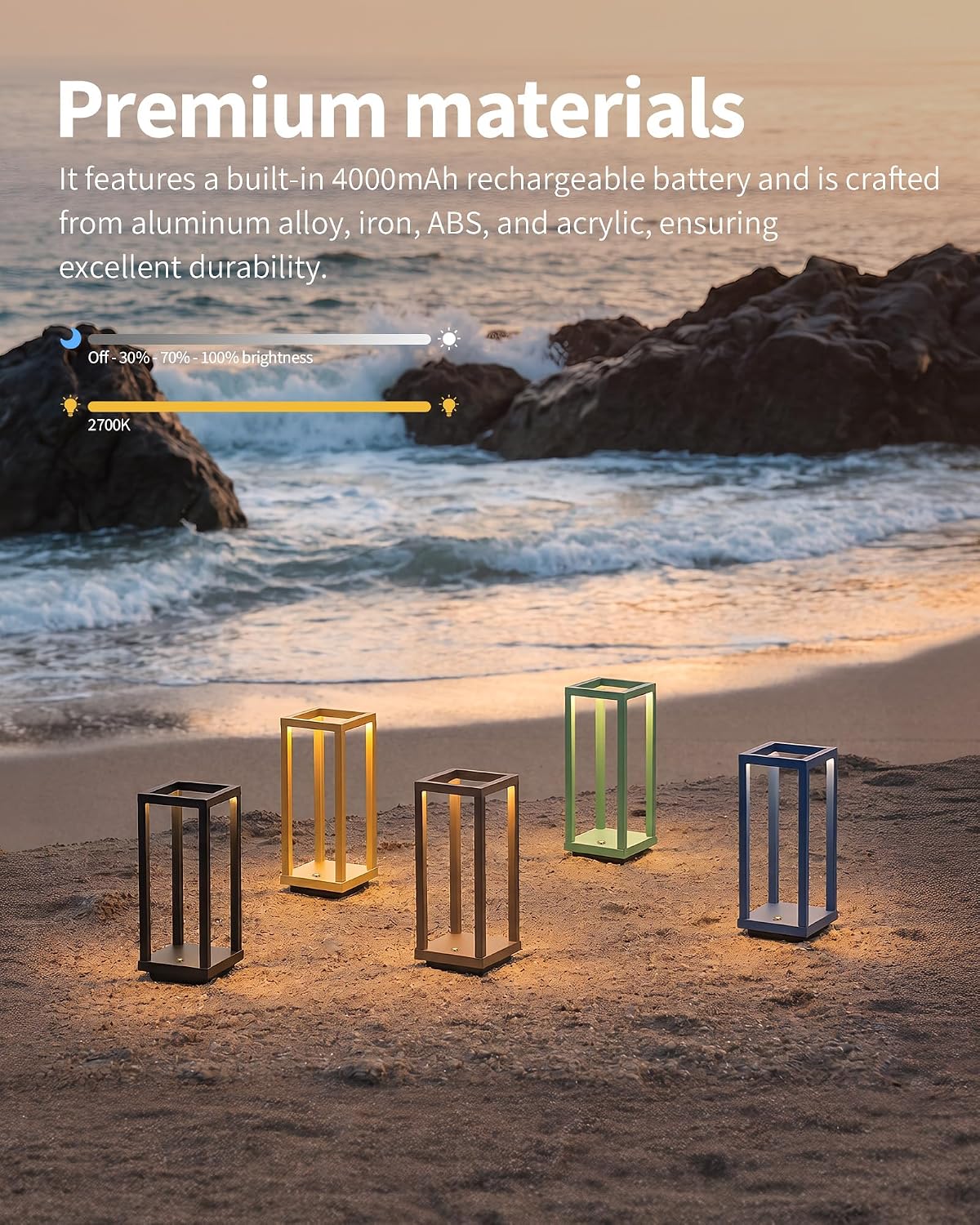 PUSU Cordless Waterproof Table Lamps Set of 2, Black LED Outdoor Desk Lamp | Rechargeable 4000mAh Battery Operated