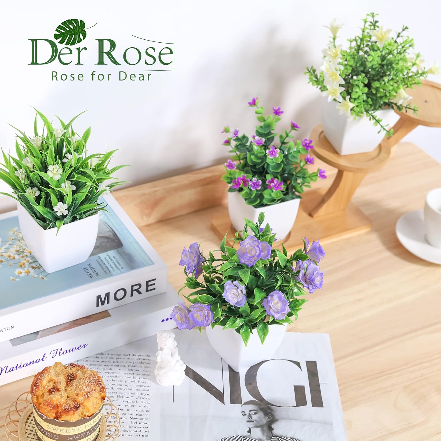 Small Fake Plants Mini Artificial Faux Plants Indoor / White / Set of 4